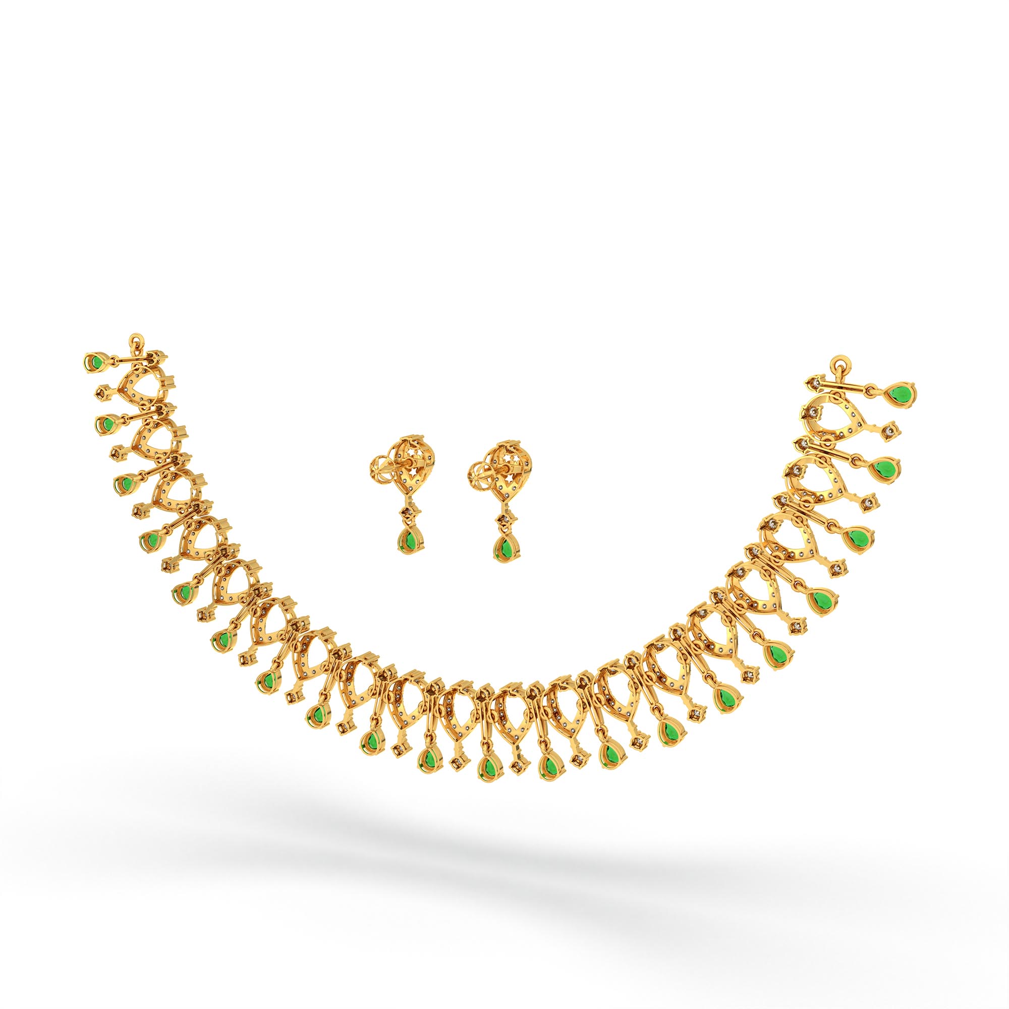 Lab-Grown Diamond and Emerald Necklace and Earring Set in 22K Yellow Gold – 4.21 Ct Diamonds thumbnail