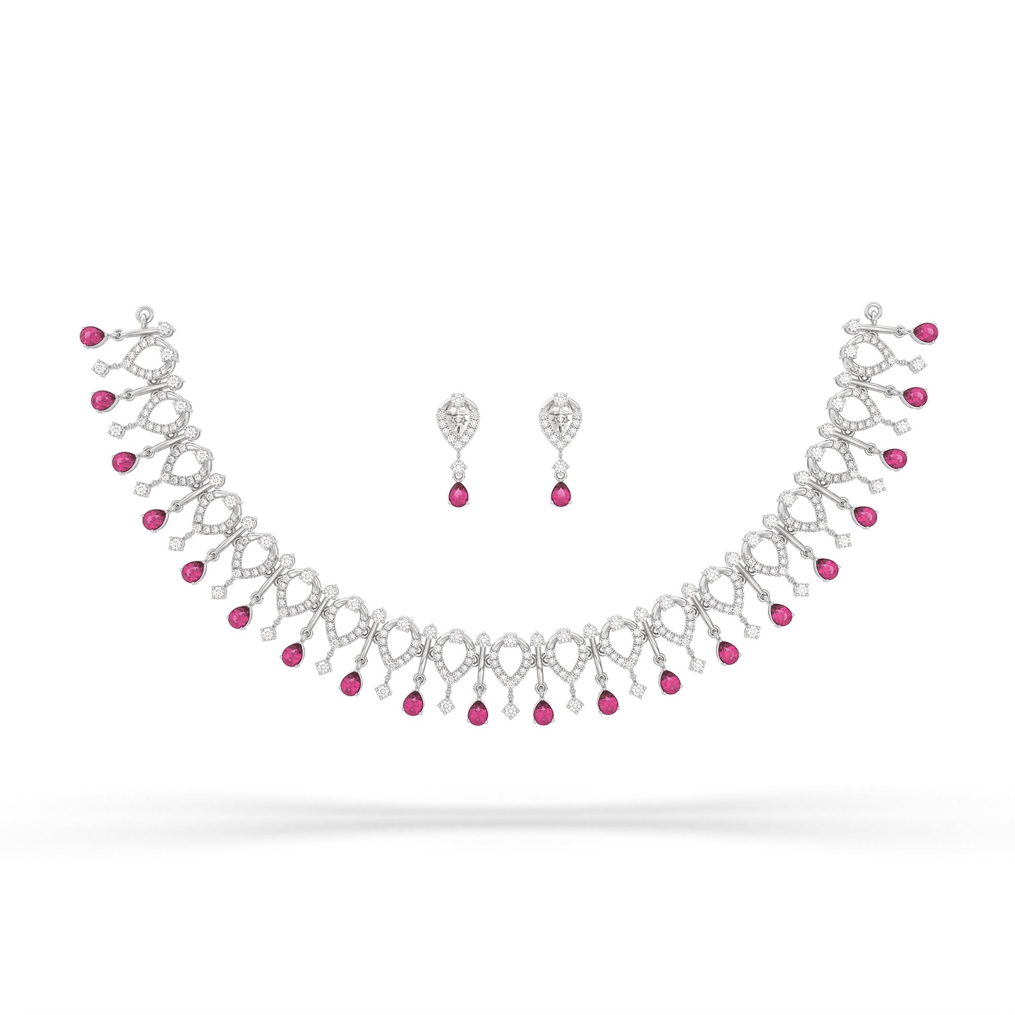 Lab-Grown Diamond and Ruby Necklace and Earring Set in 18K White Gold – 4.21 Ct Diamonds thumbnail