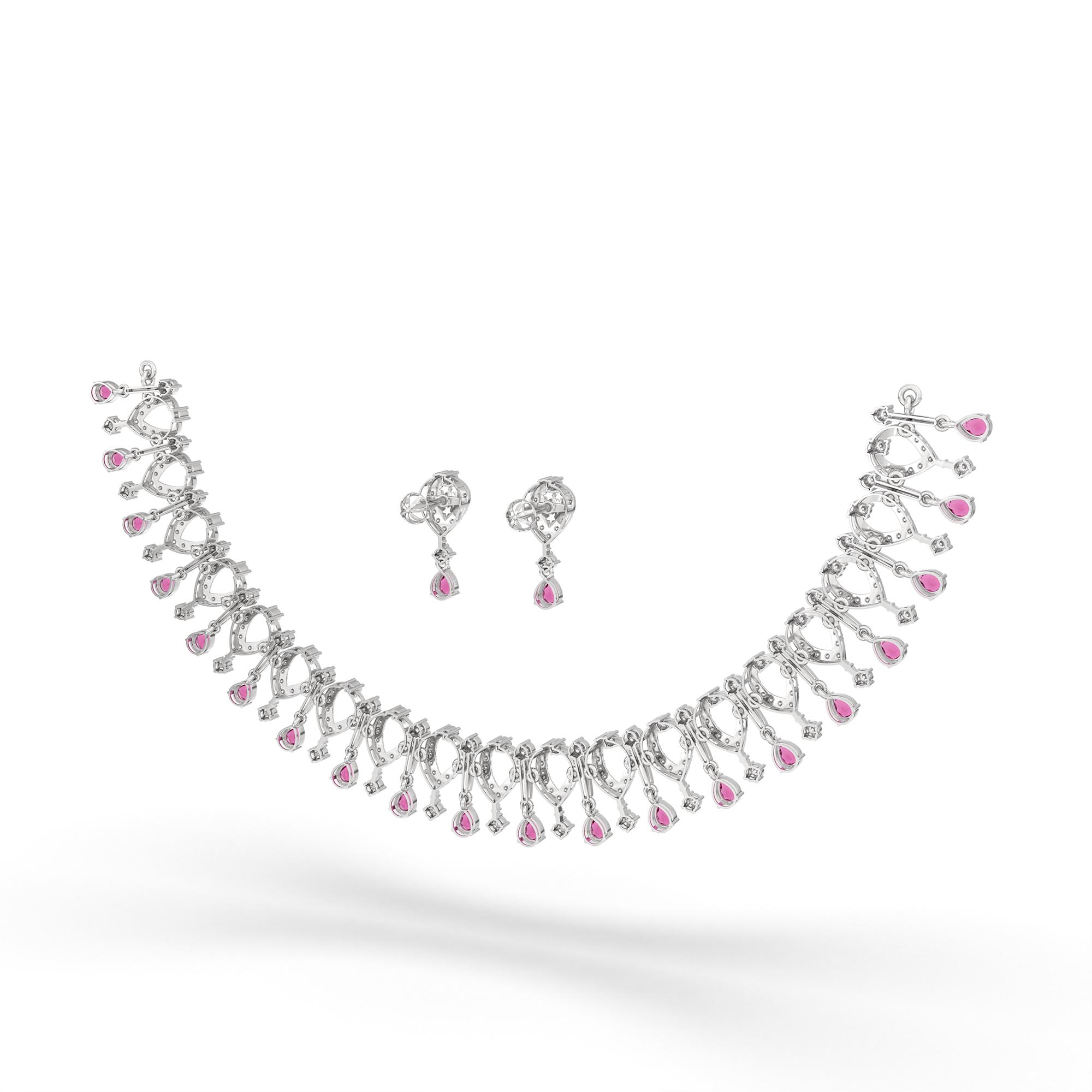 Lab-Grown Diamond and Ruby Necklace and Earring Set in 18K White Gold – 4.21 Ct Diamonds thumbnail