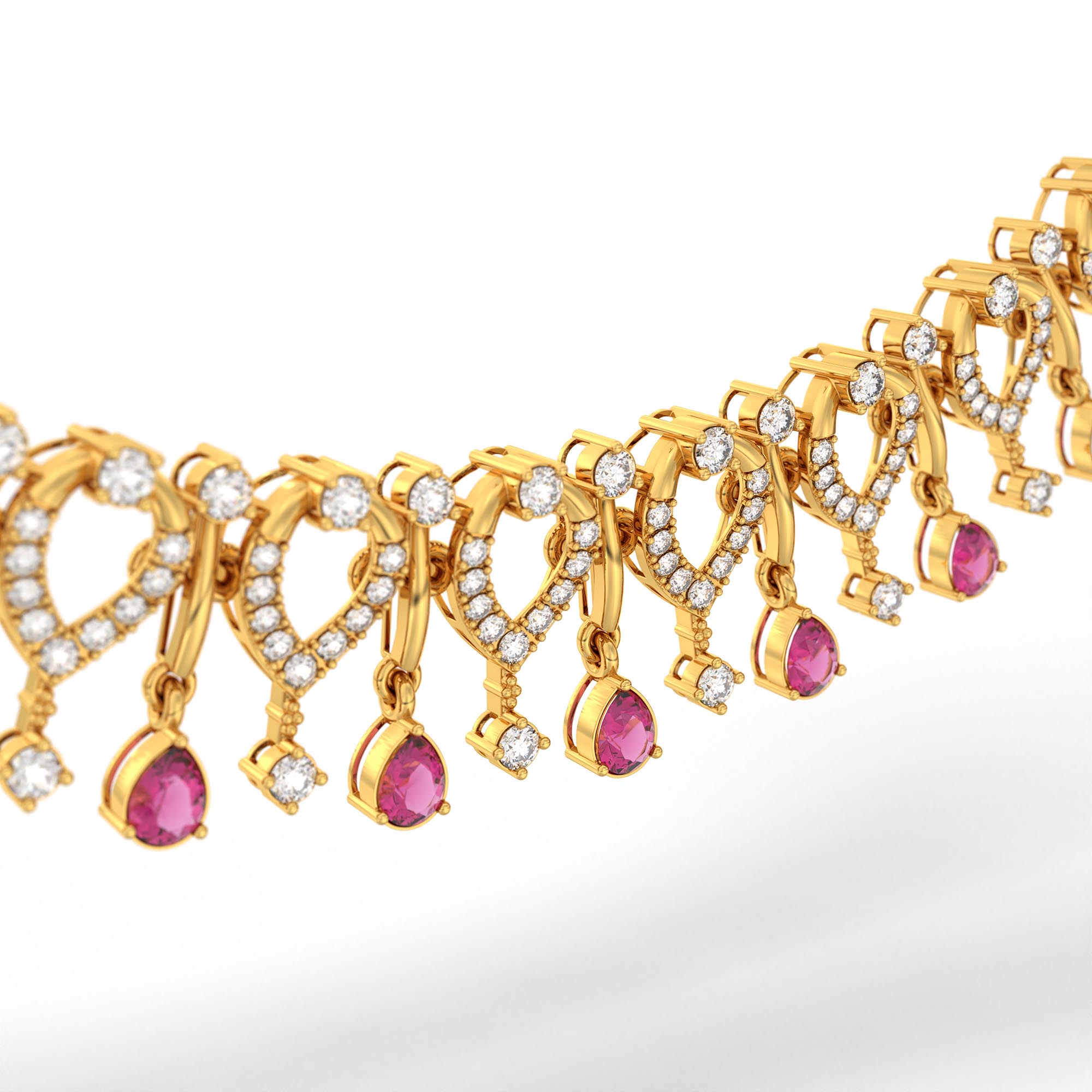 Lab-Grown Diamond and Ruby Necklace and Earring Set in 22K Yellow Gold – 4.21 Ct Diamonds thumbnail