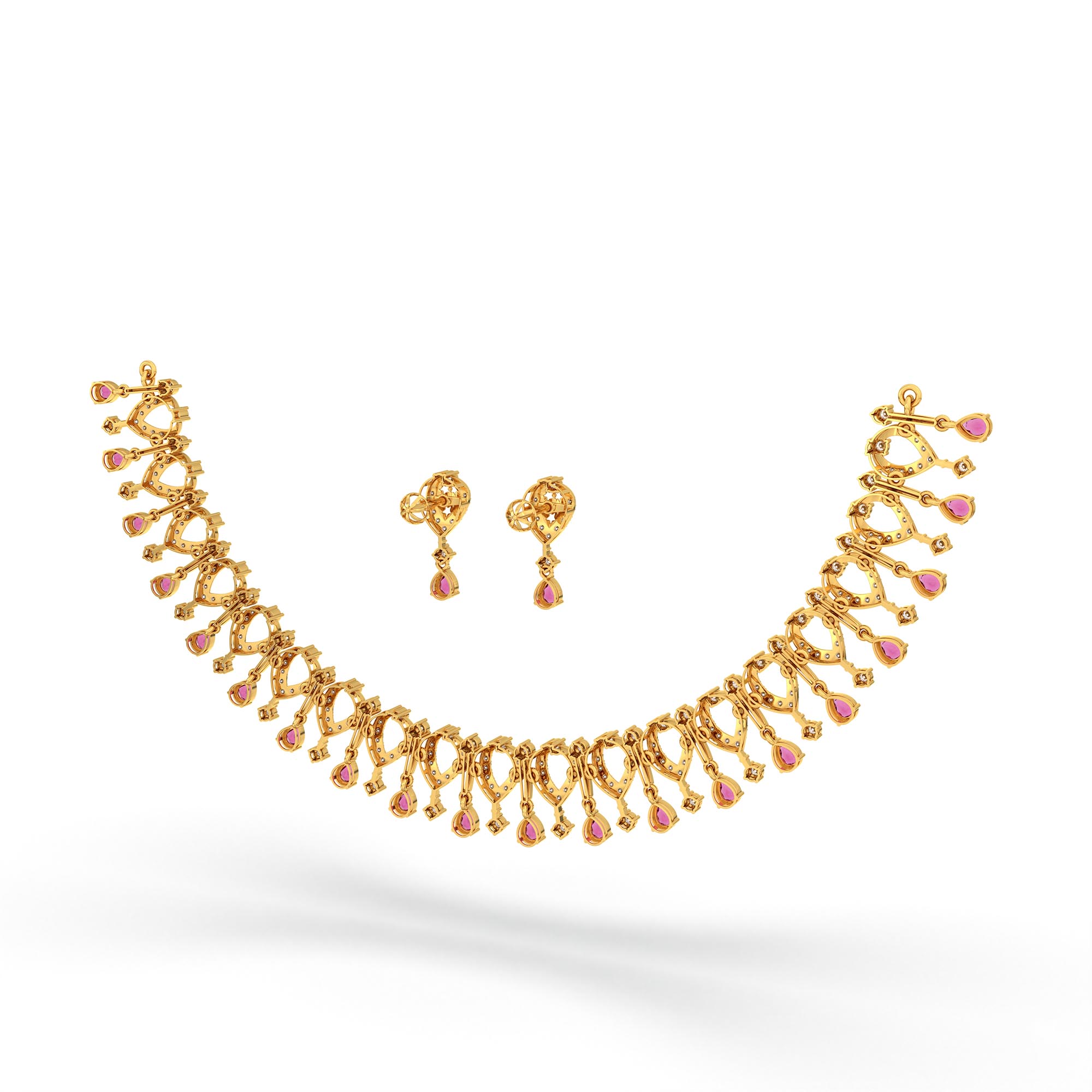 Lab-Grown Diamond and Ruby Necklace and Earring Set in 22K Yellow Gold – 4.21 Ct Diamonds thumbnail