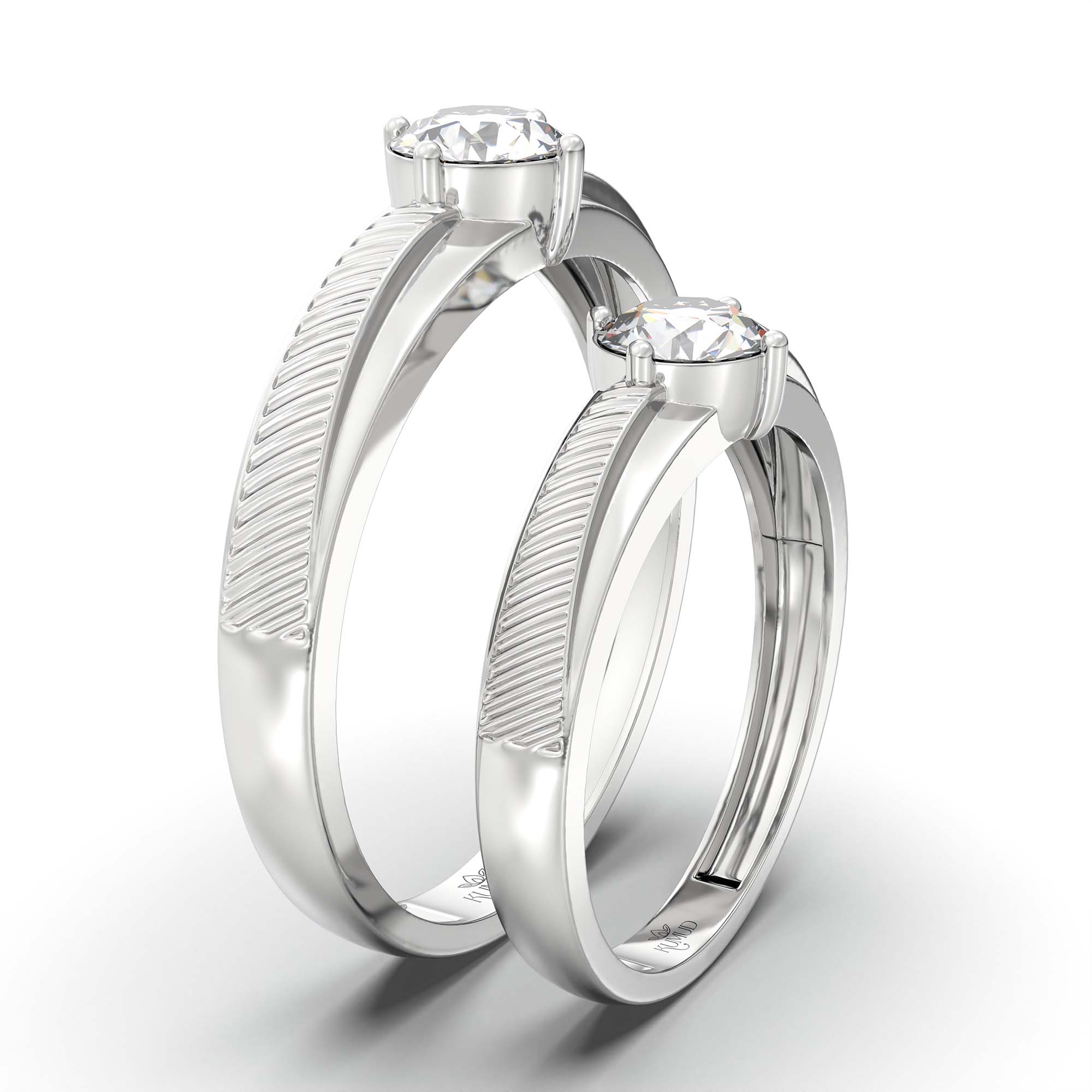 Lab-Grown Diamond Couple Rings (Pair) in 18K White Gold – 1.08 Ct Total, 3 g (Design K2-1) thumbnail