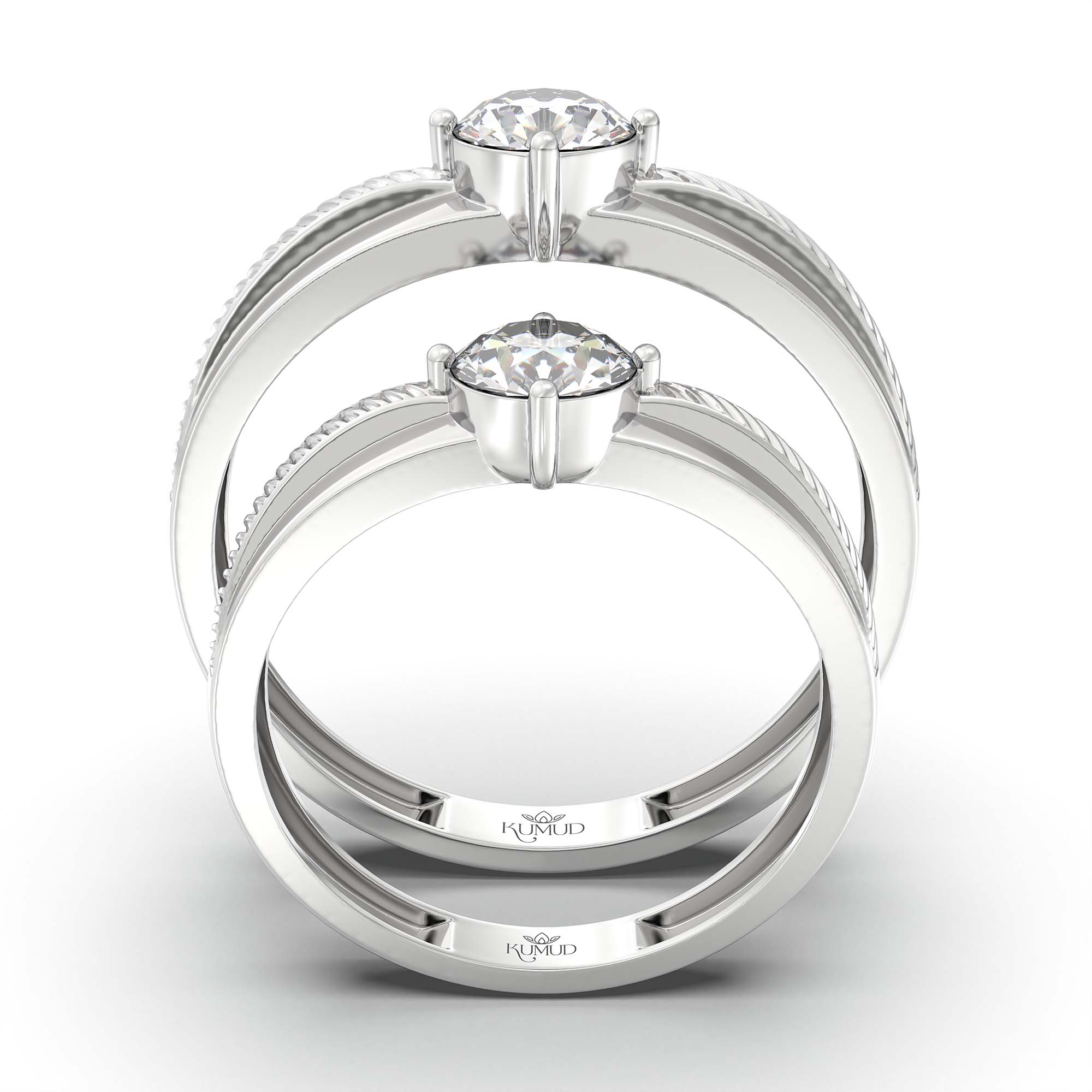 Lab-Grown Diamond Couple Rings (Pair) in 18K White Gold – 1.08 Ct Total, 3 g (Design K2-1) thumbnail