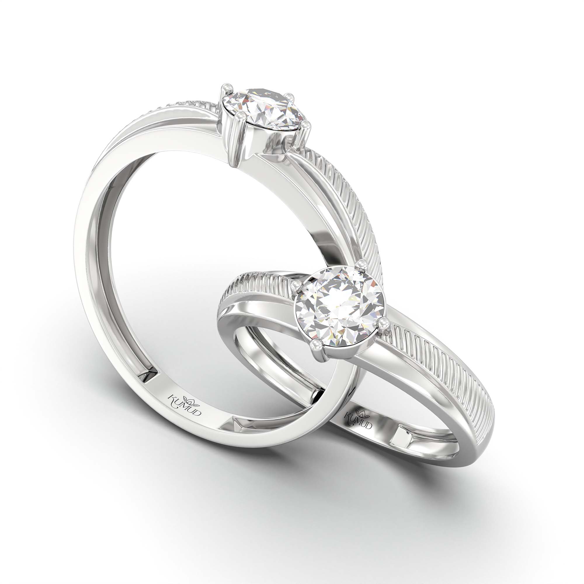 Lab-Grown Diamond Couple Rings (Pair) in 18K White Gold – 1.08 Ct Total, 3 g (Design K2-1) thumbnail