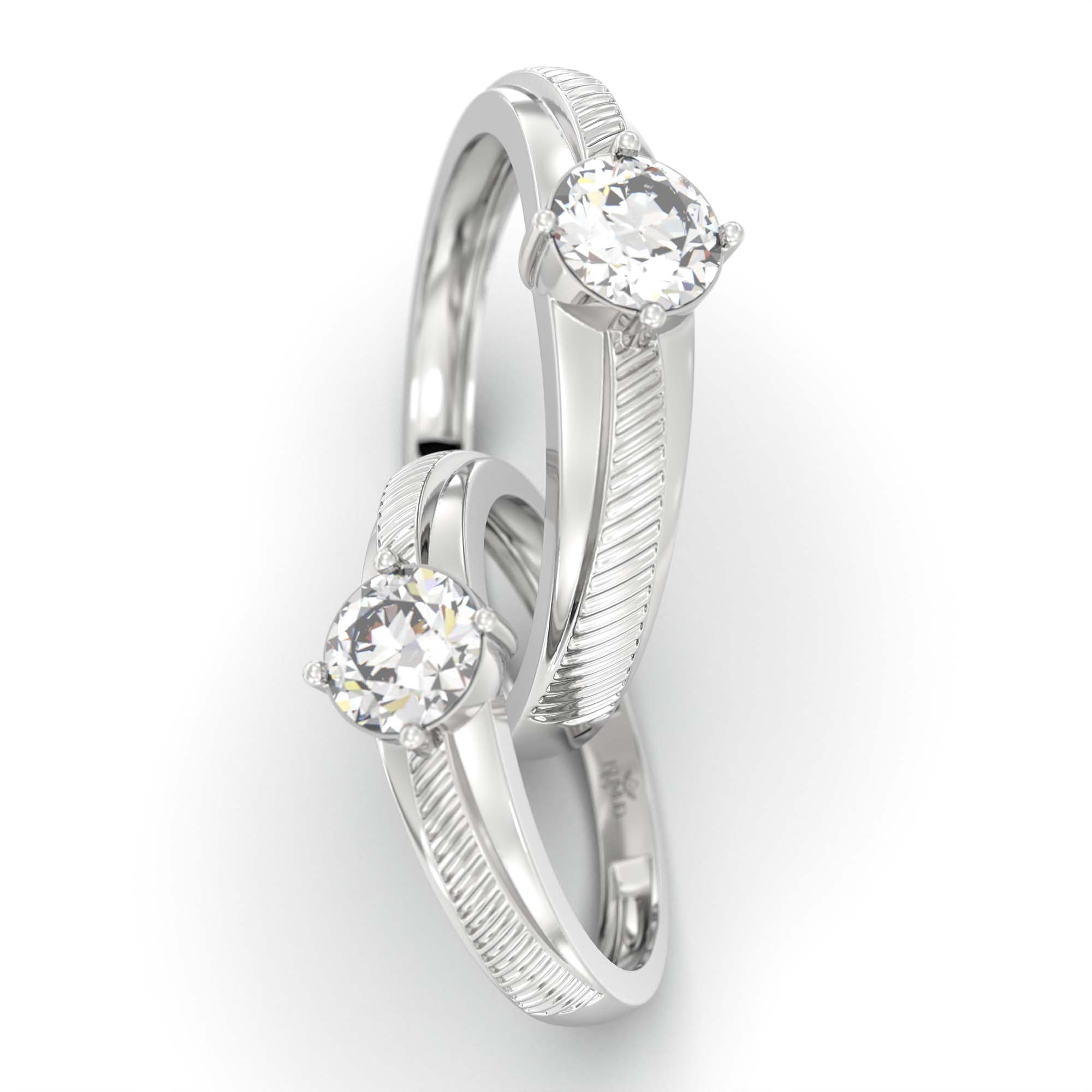 Lab-Grown Diamond Couple Rings (Pair) in 18K White Gold – 1.08 Ct Total, 3 g (Design K2-1) thumbnail