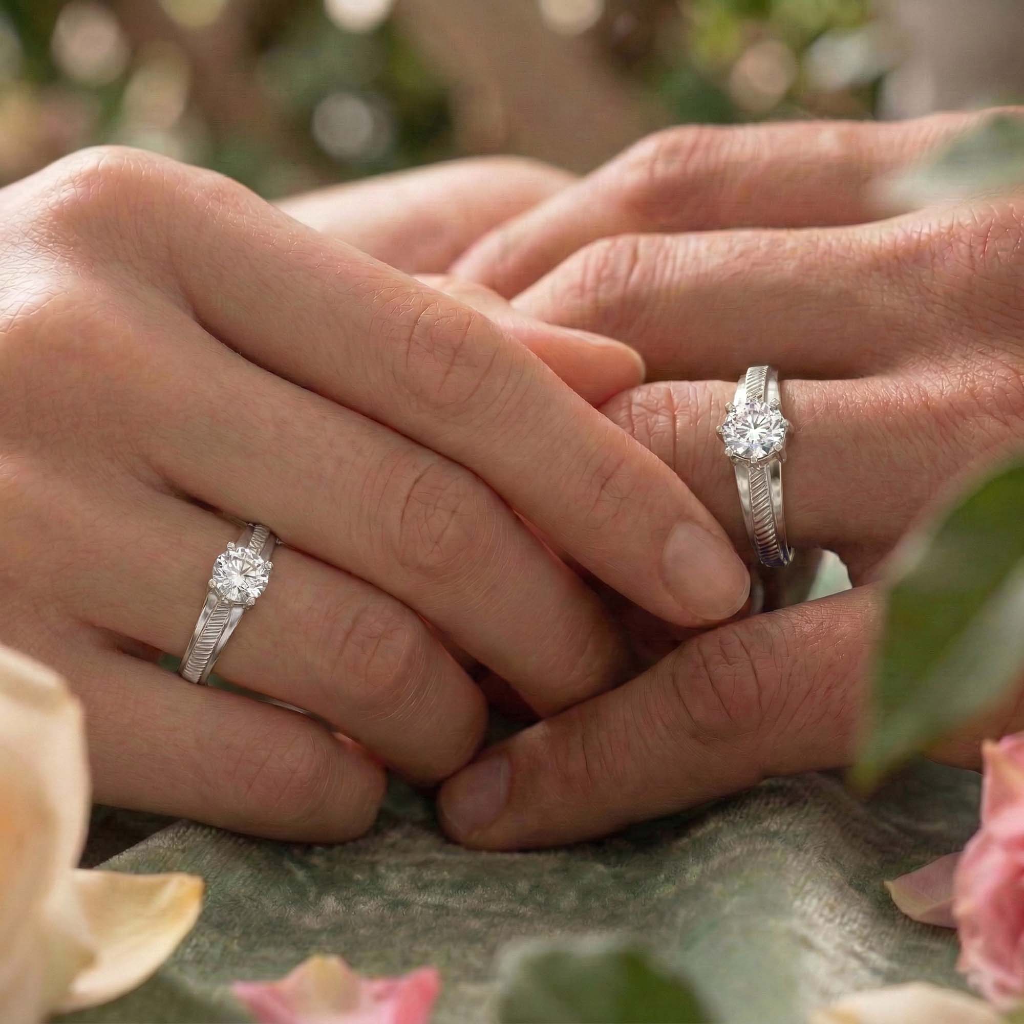 Lab-Grown Diamond Couple Rings (Pair) in 18K White Gold – 1.08 Ct Total, 3 g (Design K2-1) thumbnail