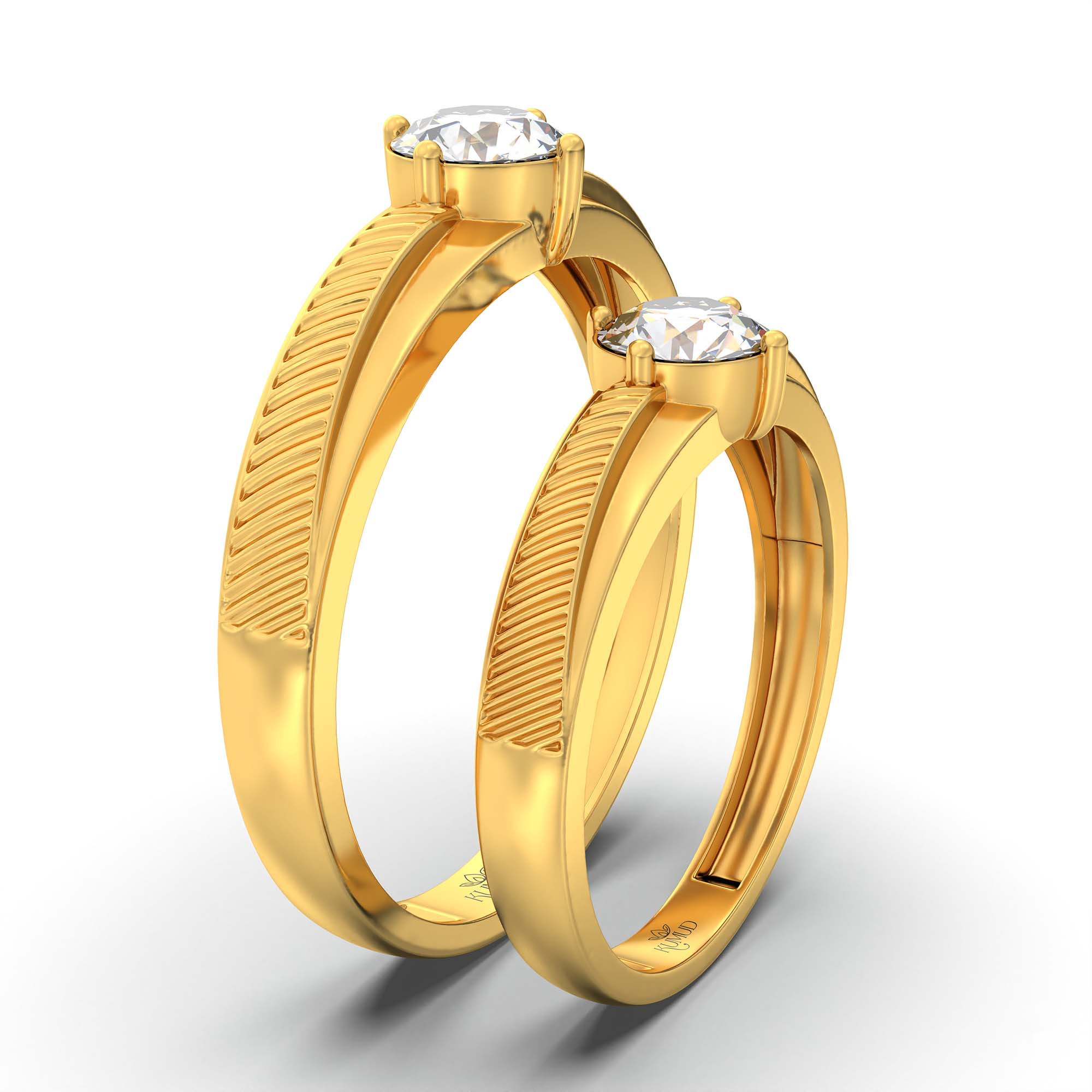 Lab-Grown Diamond Couple Rings (Pair) in 22K Yellow Gold – 1.08 Ct Total, 3 g (Design K2-1) thumbnail