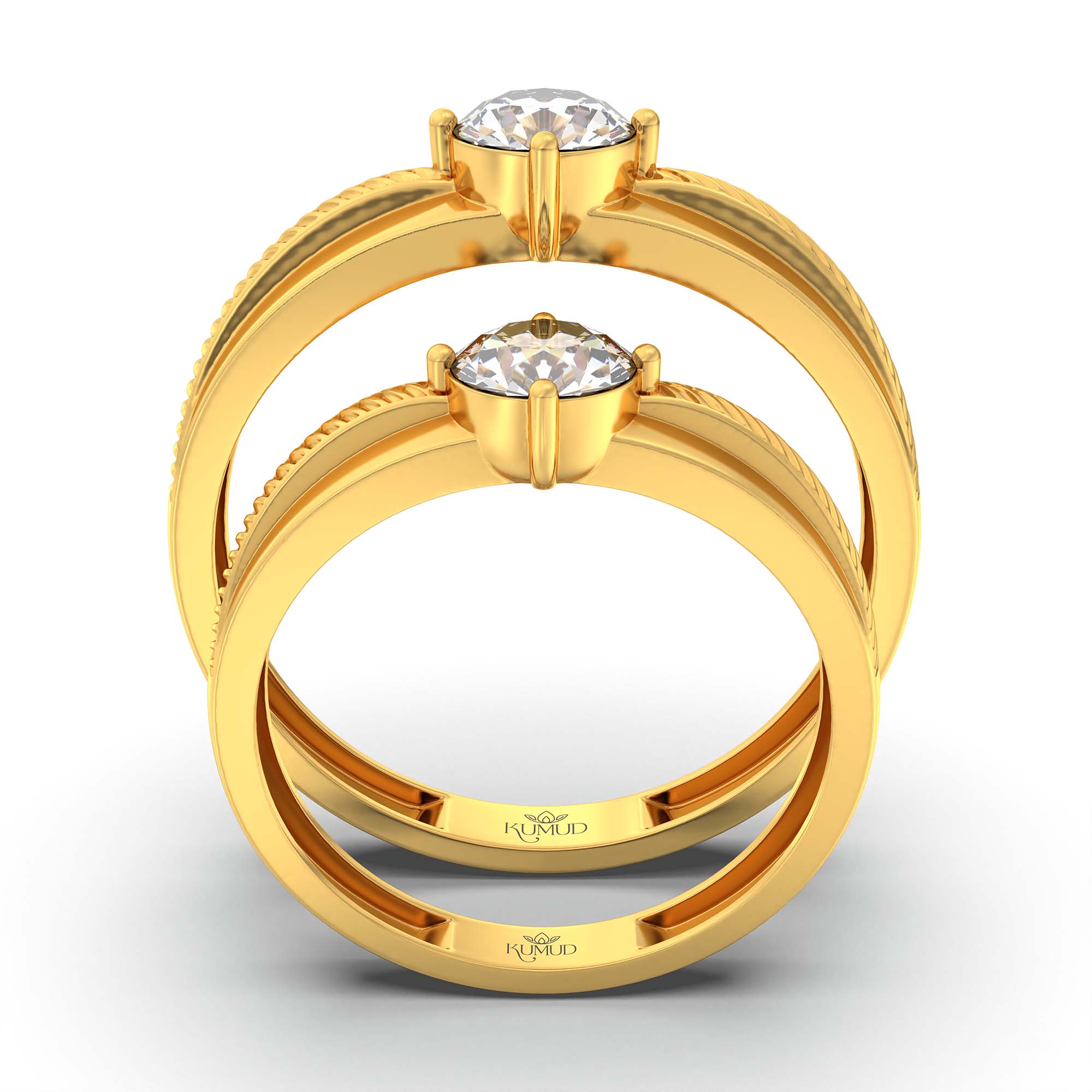 Lab-Grown Diamond Couple Rings (Pair) in 22K Yellow Gold – 1.08 Ct Total, 3 g (Design K2-1) thumbnail