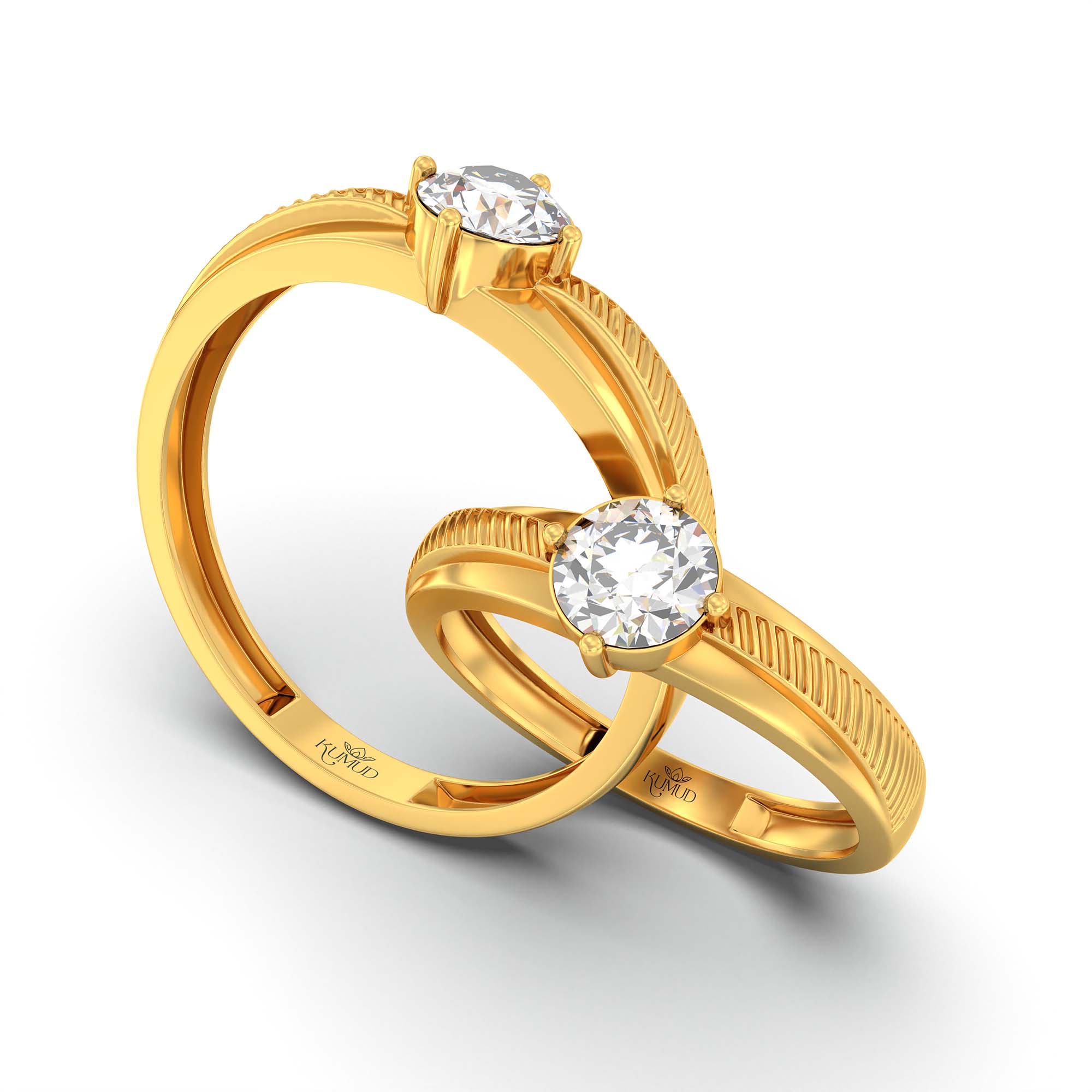 Lab-Grown Diamond Couple Rings (Pair) in 22K Yellow Gold – 1.08 Ct Total, 3 g (Design K2-1) thumbnail