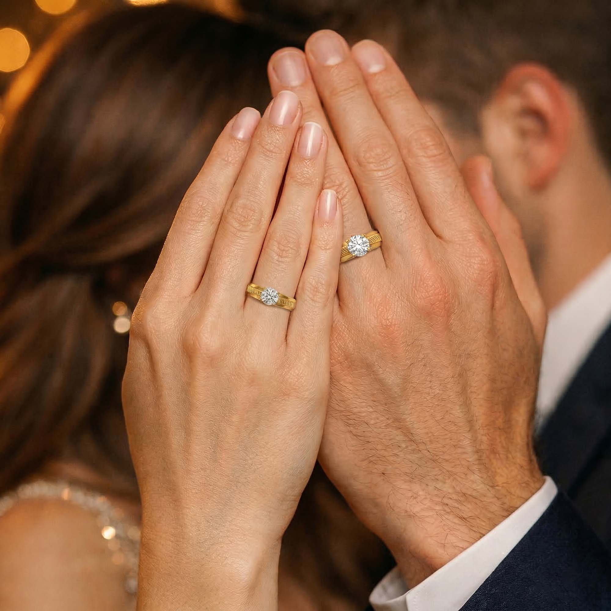 Lab-Grown Diamond Couple Rings (Pair) in 22K Yellow Gold – 1.08 Ct Total, 3 g (Design K2-1) thumbnail