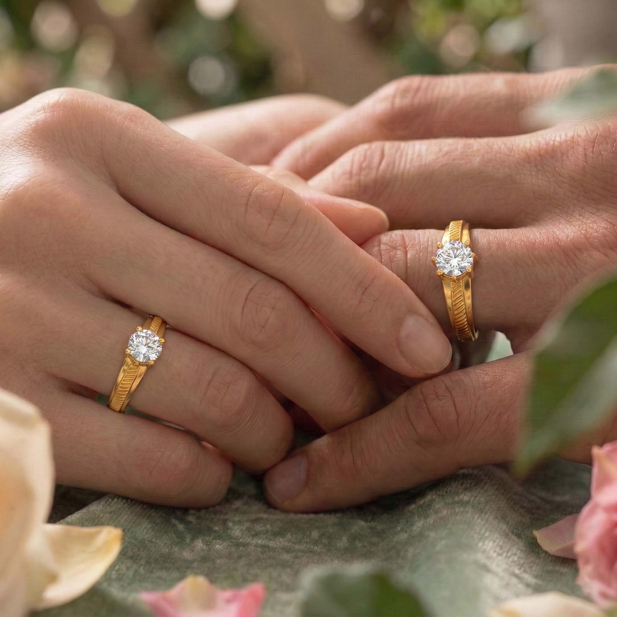 Lab-Grown Diamond Couple Rings (Pair) in 22K Yellow Gold – 1.08 Ct Total, 3 g (Design K2-1) thumbnail