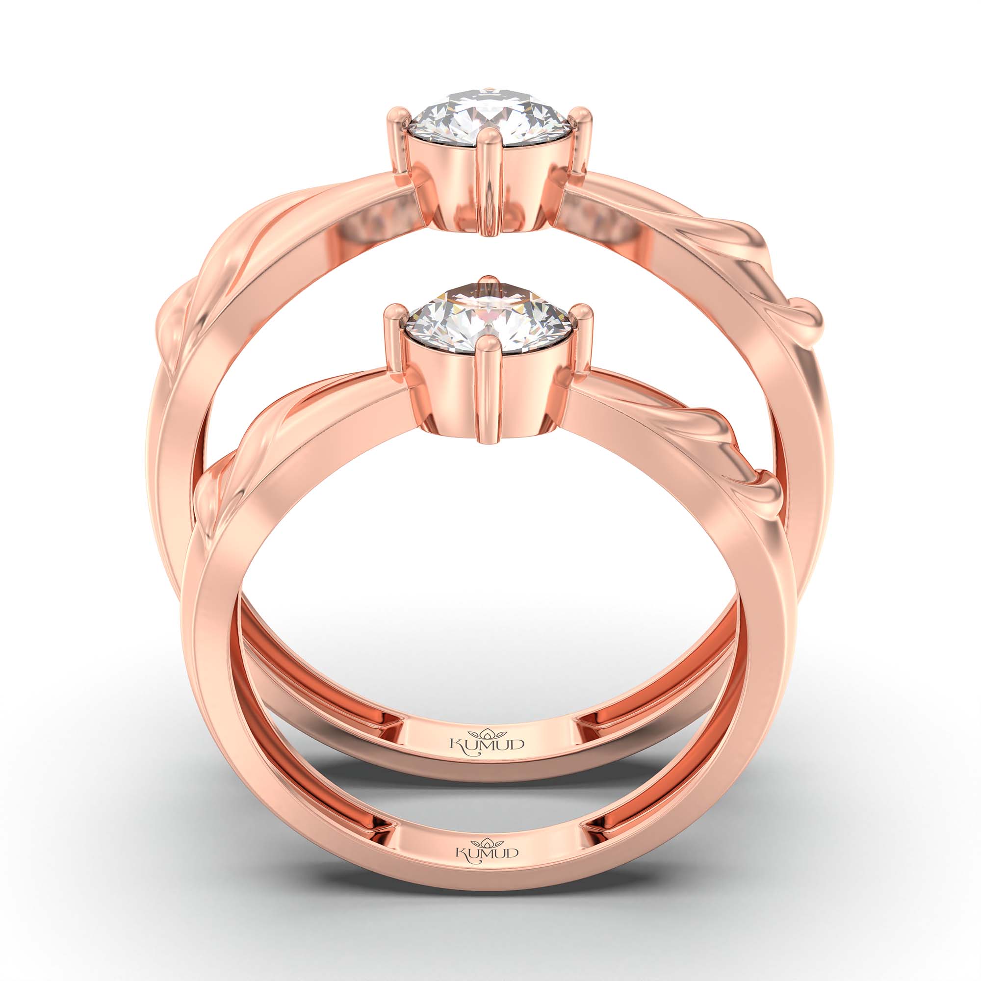 Lab-Grown Diamond Couple Rings (Pair) in 18K Rose Gold – 1.08 Ct Total, 3 g (Design K2-2) thumbnail