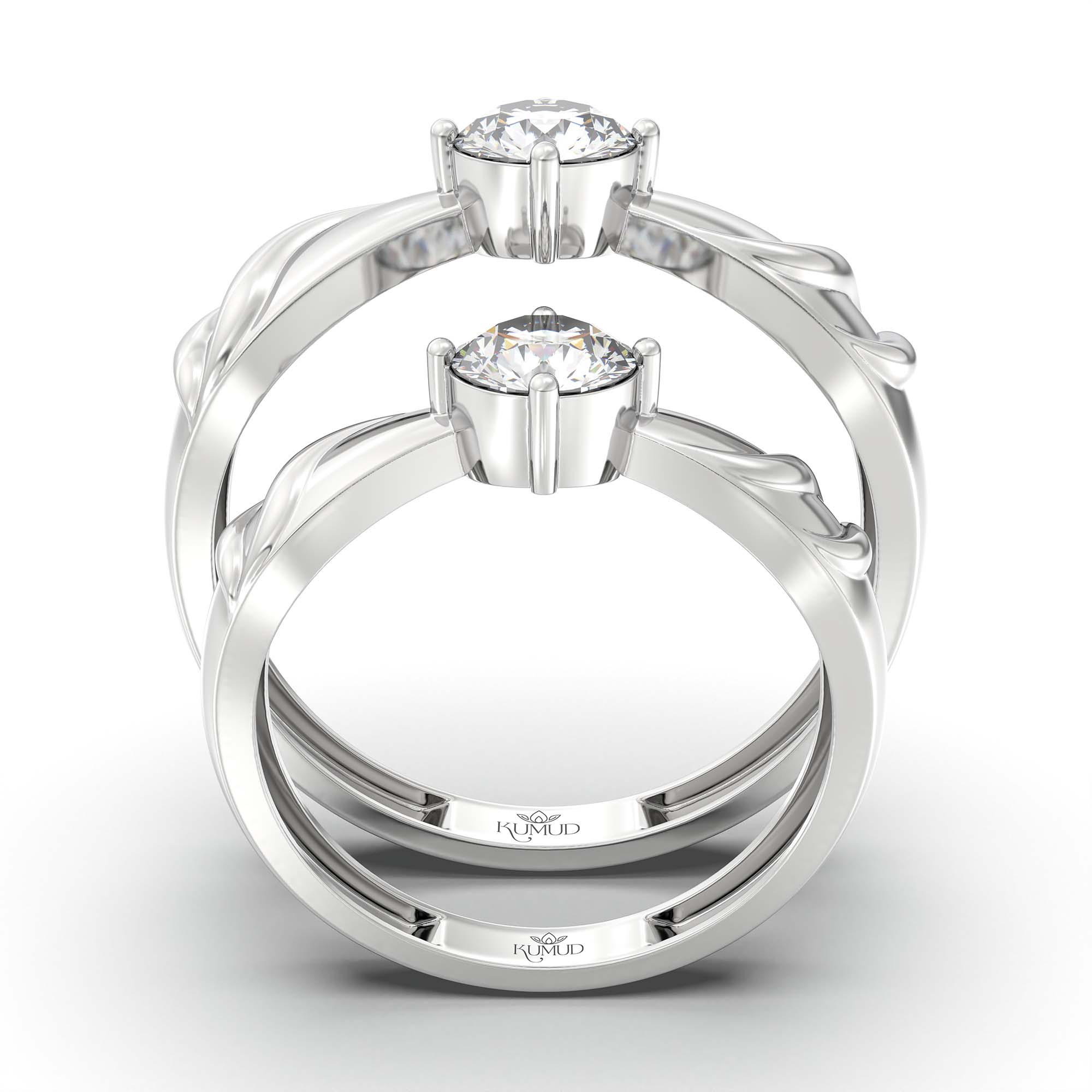 Lab-Grown Diamond Couple Rings (Pair) in 18K White Gold – 1.08 Ct Total, 3 g (Design K2-2) thumbnail