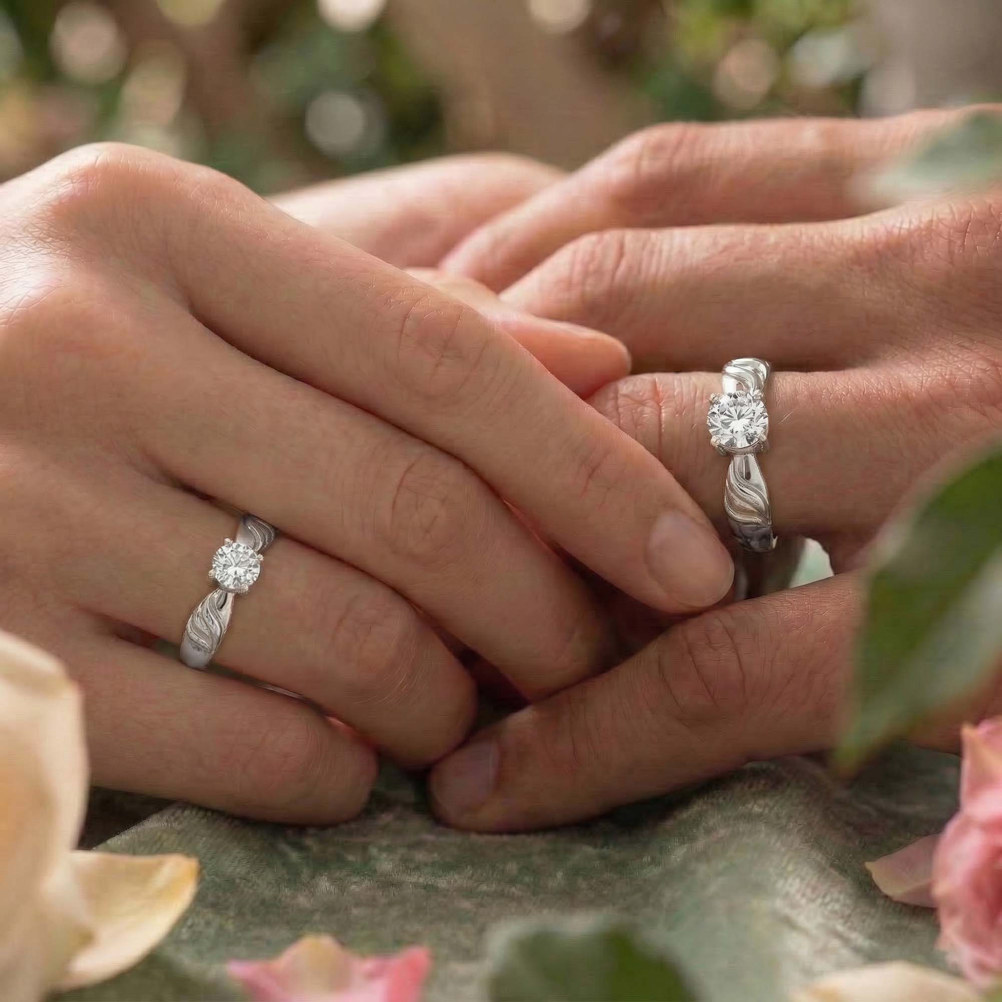 Lab-Grown Diamond Couple Rings (Pair) in 18K White Gold – 1.08 Ct Total, 3 g (Design K2-2) thumbnail
