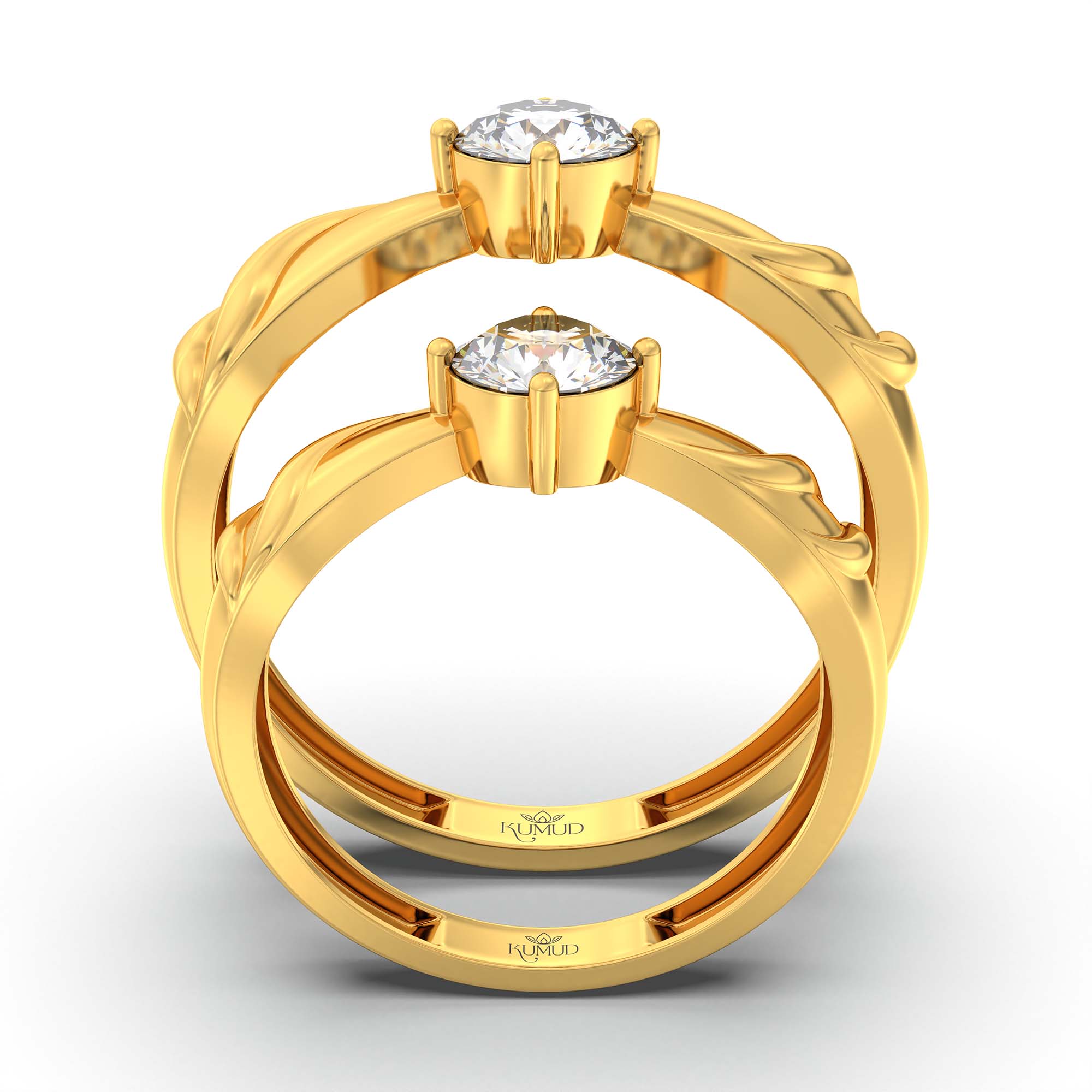 Lab-Grown Diamond Couple Rings (Pair) in 22K Yellow Gold – 1.08 Ct Total, 3 g (Design K2-2) thumbnail