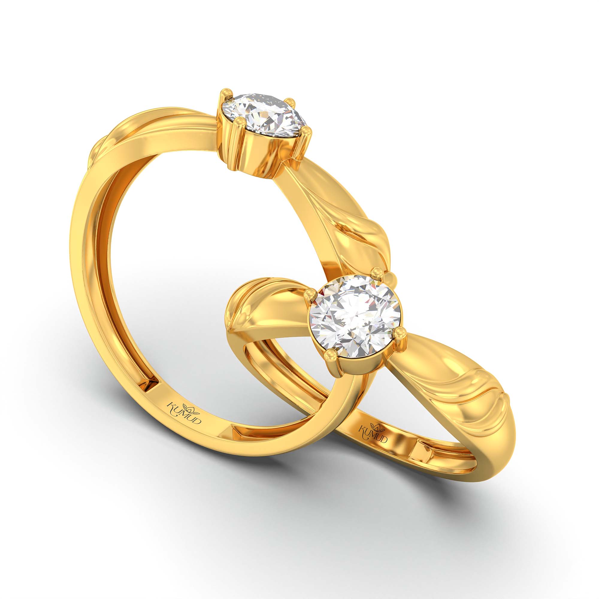 Lab-Grown Diamond Couple Rings (Pair) in 22K Yellow Gold – 1.08 Ct Total, 3 g (Design K2-2) thumbnail