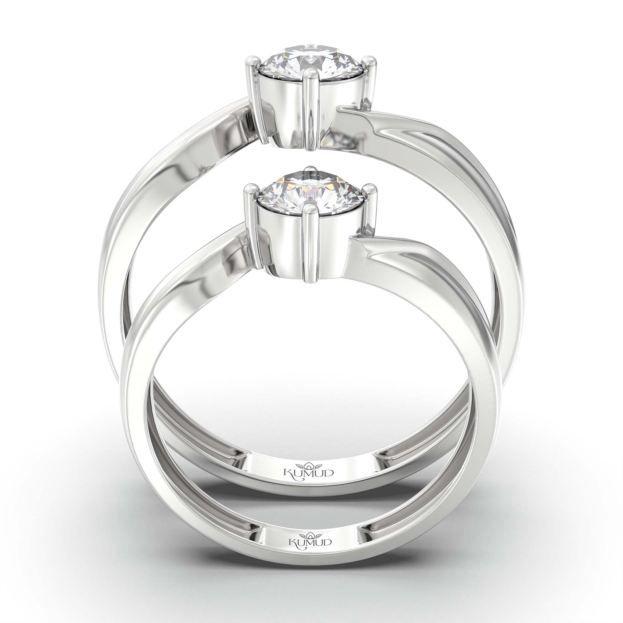 Lab-Grown Diamond Couple Rings (Pair) in 18K White Gold – 1.08 Ct Total, 3 g (Design K2-3) thumbnail