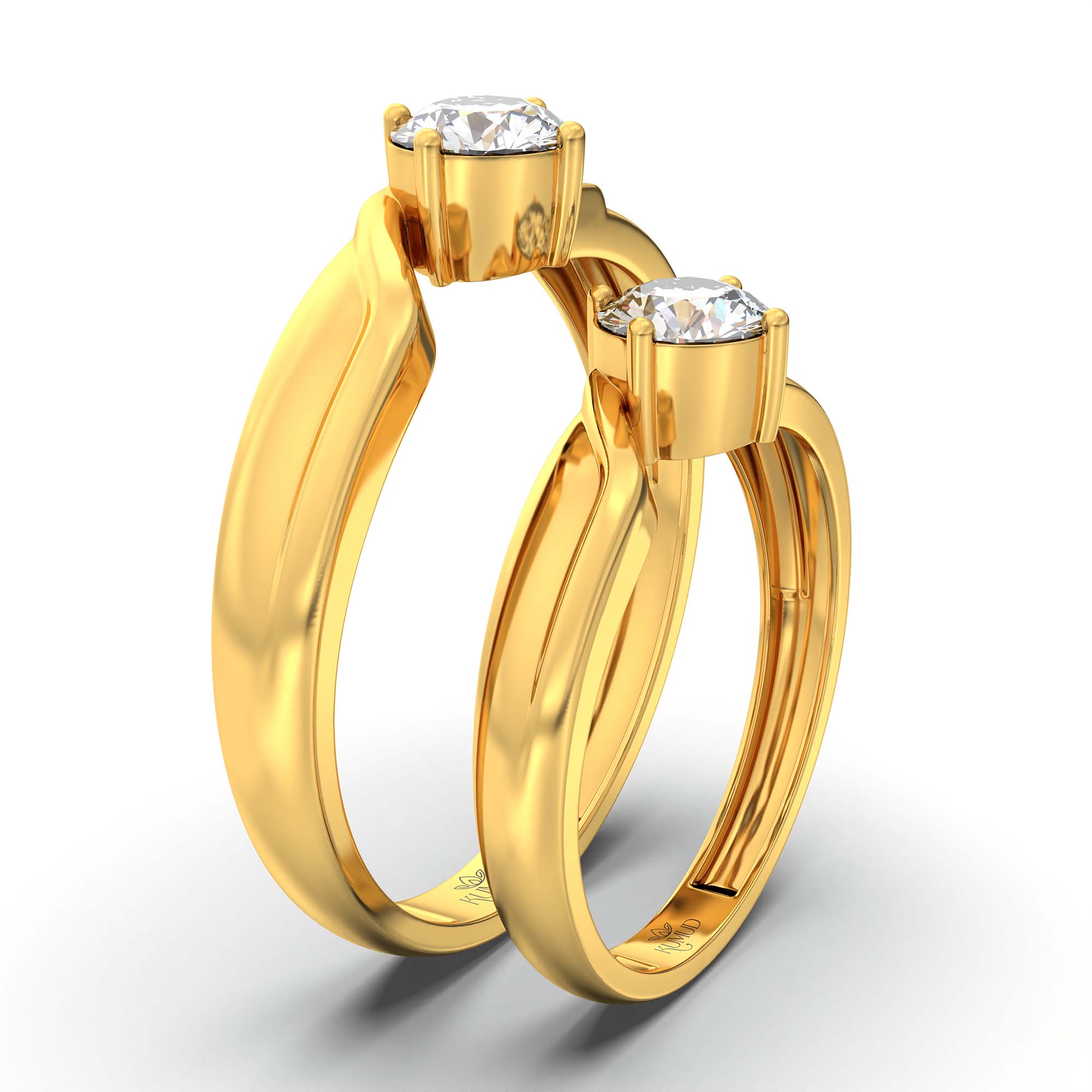 Lab-Grown Diamond Couple Rings (Pair) in 22K Yellow Gold – 1.08 Ct Total, 3 g (Design K2-3) thumbnail