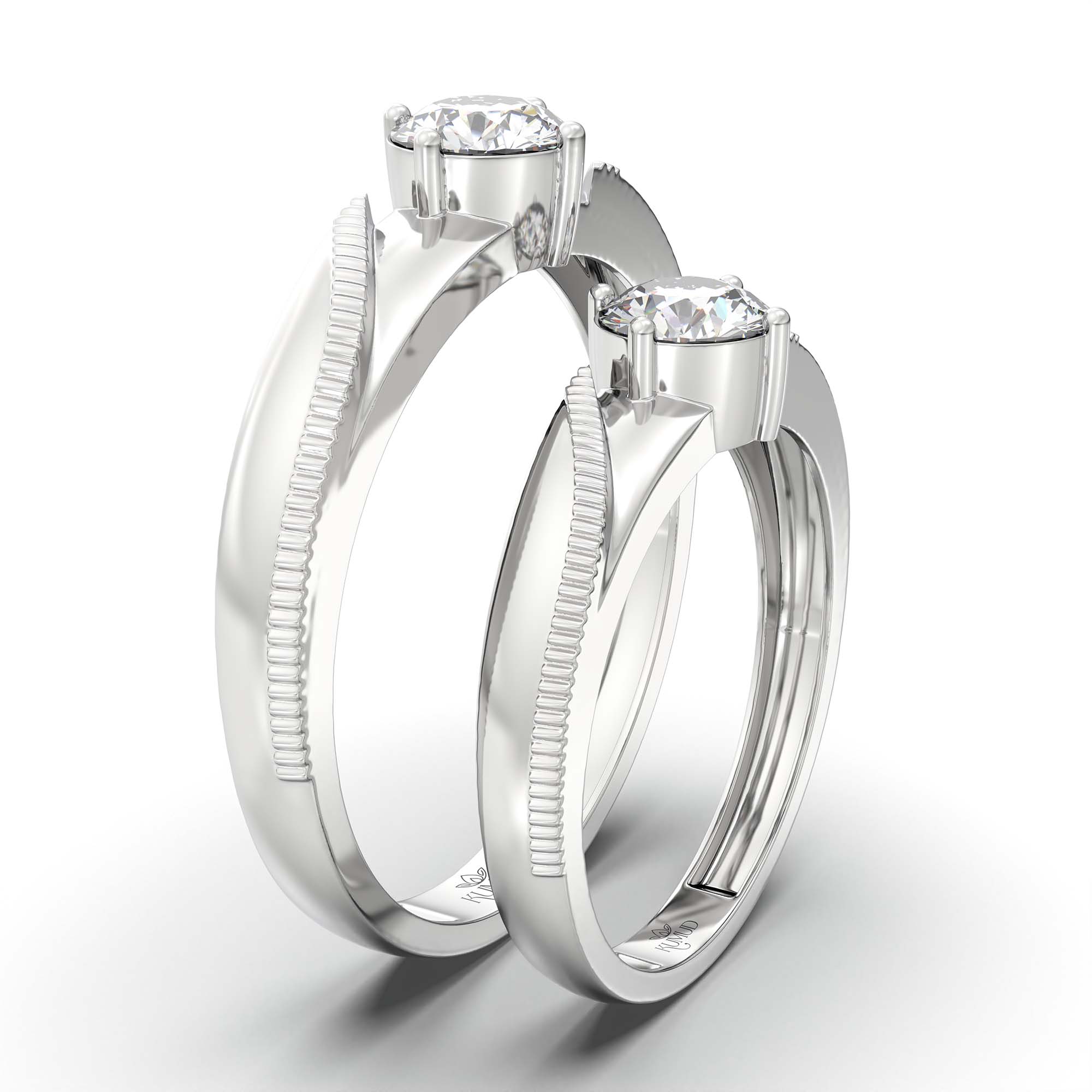 Lab-Grown Diamond Couple Rings (Pair) in 18K White Gold – 1.08 Ct Total, 3 g (Design K2-5) thumbnail