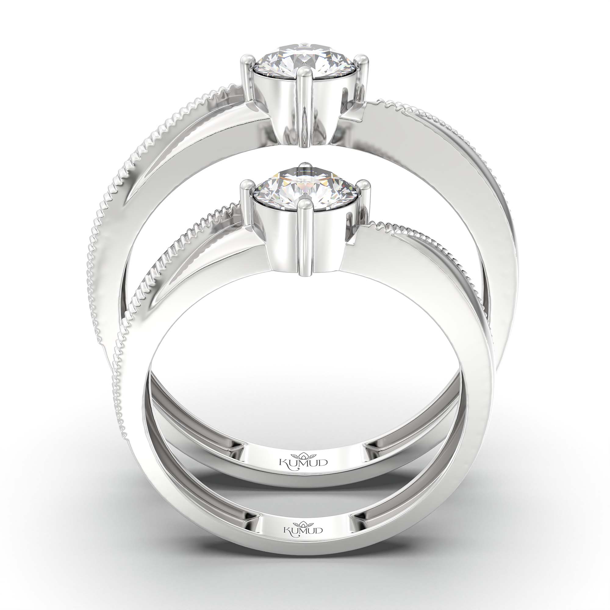 Lab-Grown Diamond Couple Rings (Pair) in 18K White Gold – 1.08 Ct Total, 3 g (Design K2-5) thumbnail