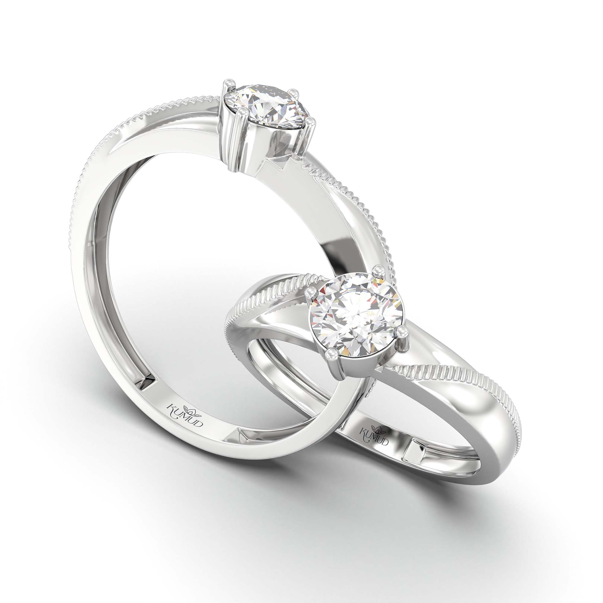 Lab-Grown Diamond Couple Rings (Pair) in 18K White Gold – 1.08 Ct Total, 3 g (Design K2-5) thumbnail