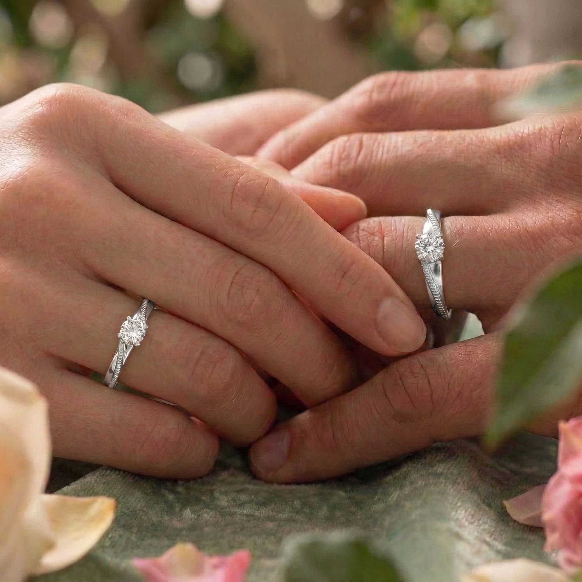 Lab-Grown Diamond Couple Rings (Pair) in 18K White Gold – 1.08 Ct Total, 3 g (Design K2-5) thumbnail