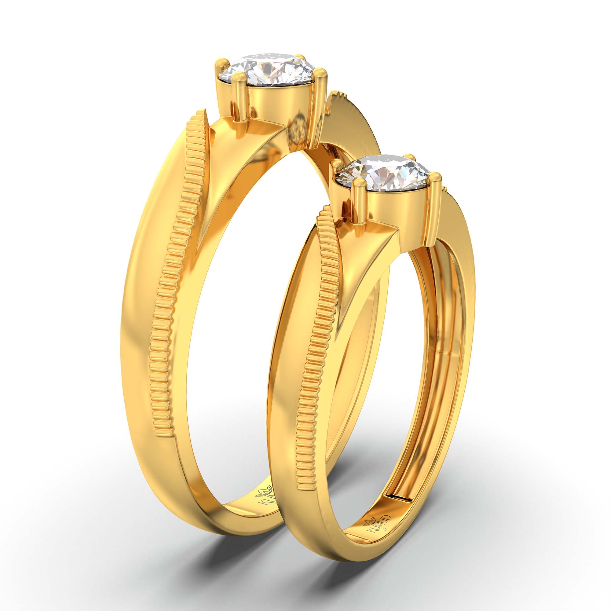 Lab-Grown Diamond Couple Rings (Pair) in 22K Yellow Gold – 1.08 Ct Total, 3 g (Design K2-5) thumbnail