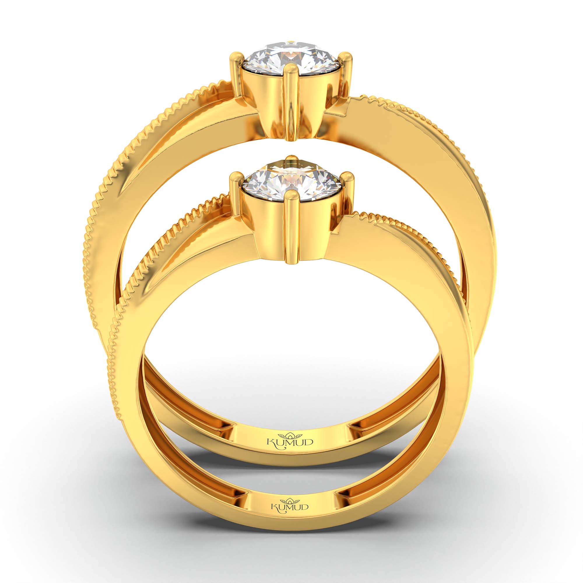 Lab-Grown Diamond Couple Rings (Pair) in 22K Yellow Gold – 1.08 Ct Total, 3 g (Design K2-5) thumbnail
