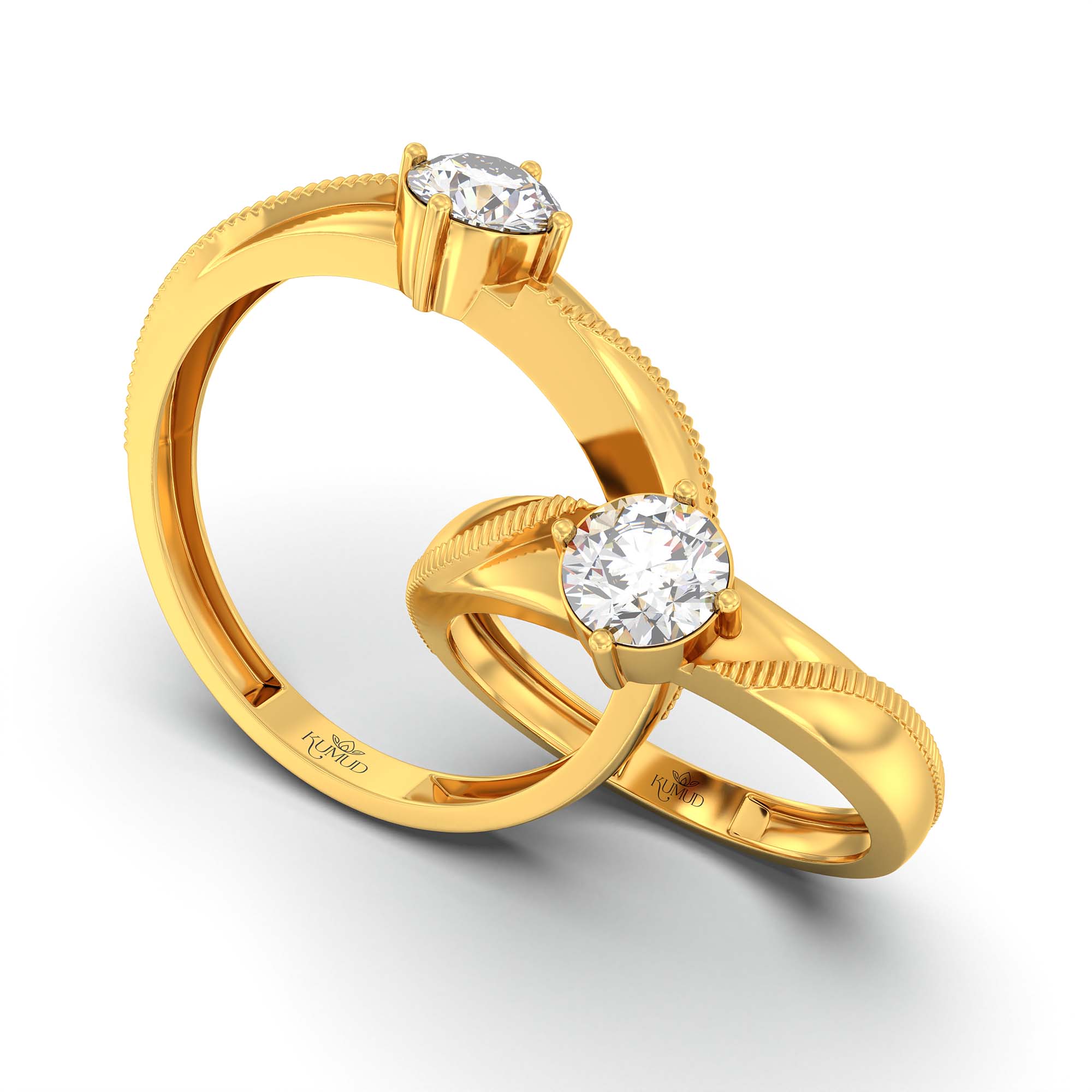 Lab-Grown Diamond Couple Rings (Pair) in 22K Yellow Gold – 1.08 Ct Total, 3 g (Design K2-5) thumbnail