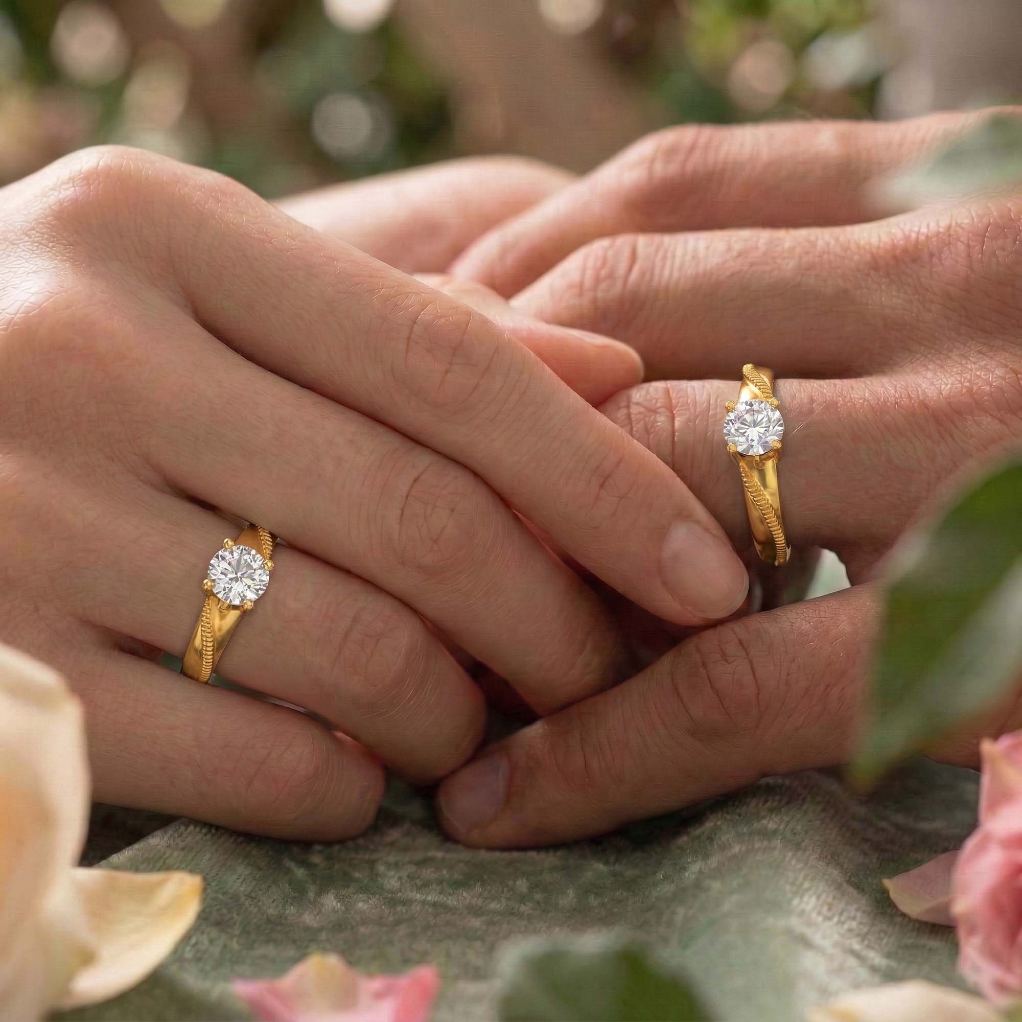 Lab-Grown Diamond Couple Rings (Pair) in 22K Yellow Gold – 1.08 Ct Total, 3 g (Design K2-5) thumbnail