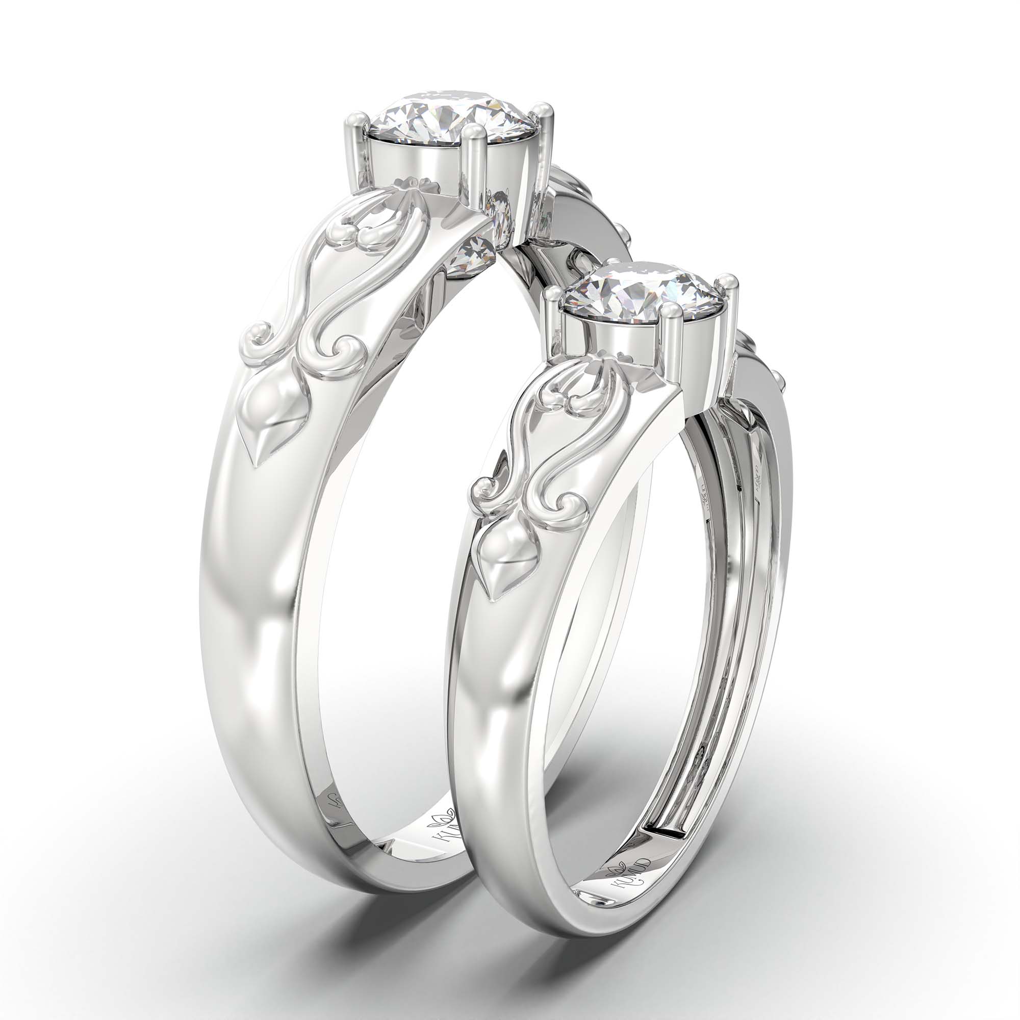 Lab-Grown Diamond Couple Rings (Pair) in 18K White Gold – 1.08 Ct Total, 3 g (Design K2-6) thumbnail