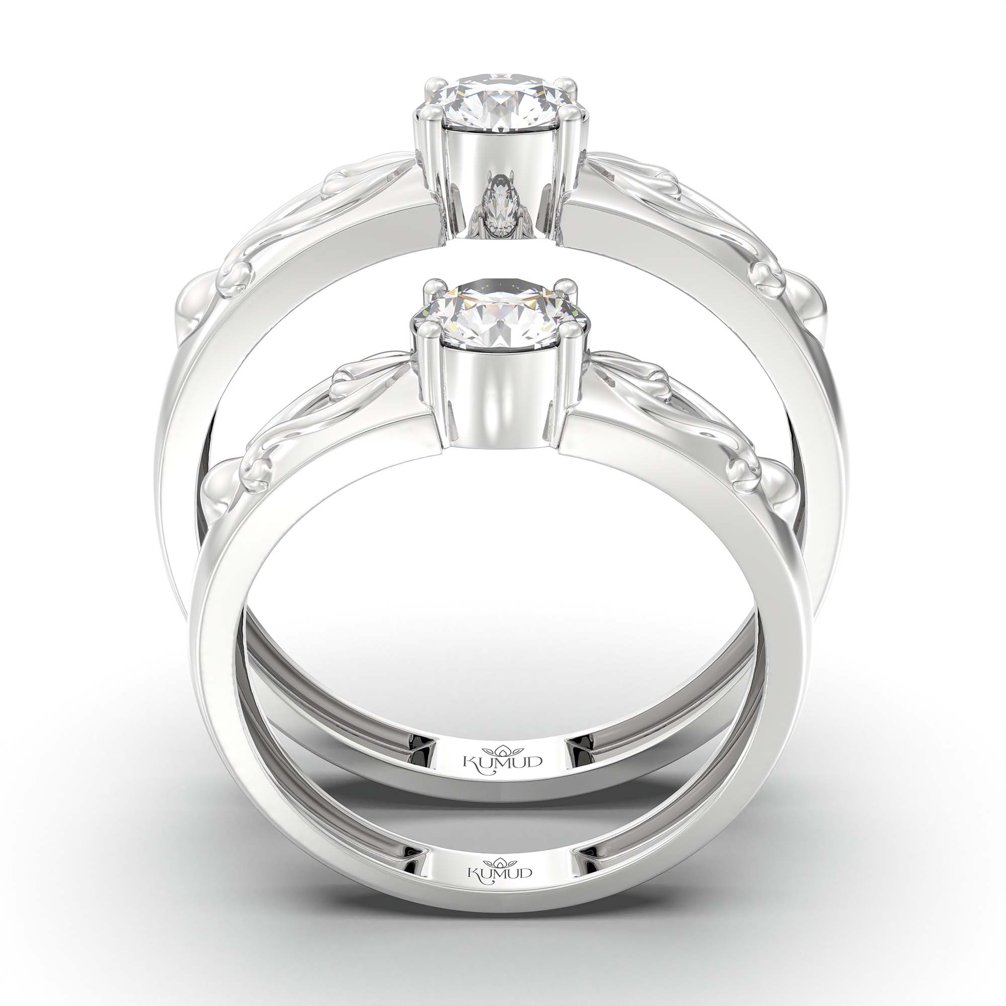 Lab-Grown Diamond Couple Rings (Pair) in 18K White Gold – 1.08 Ct Total, 3 g (Design K2-6) thumbnail