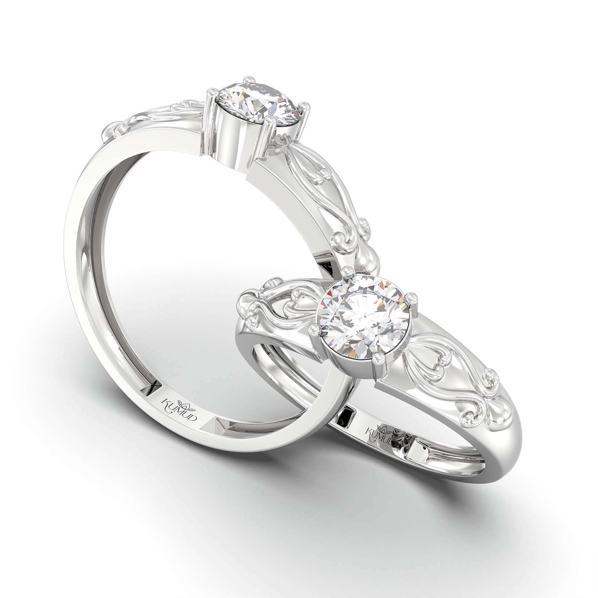 Lab-Grown Diamond Couple Rings (Pair) in 18K White Gold – 1.08 Ct Total, 3 g (Design K2-6) thumbnail