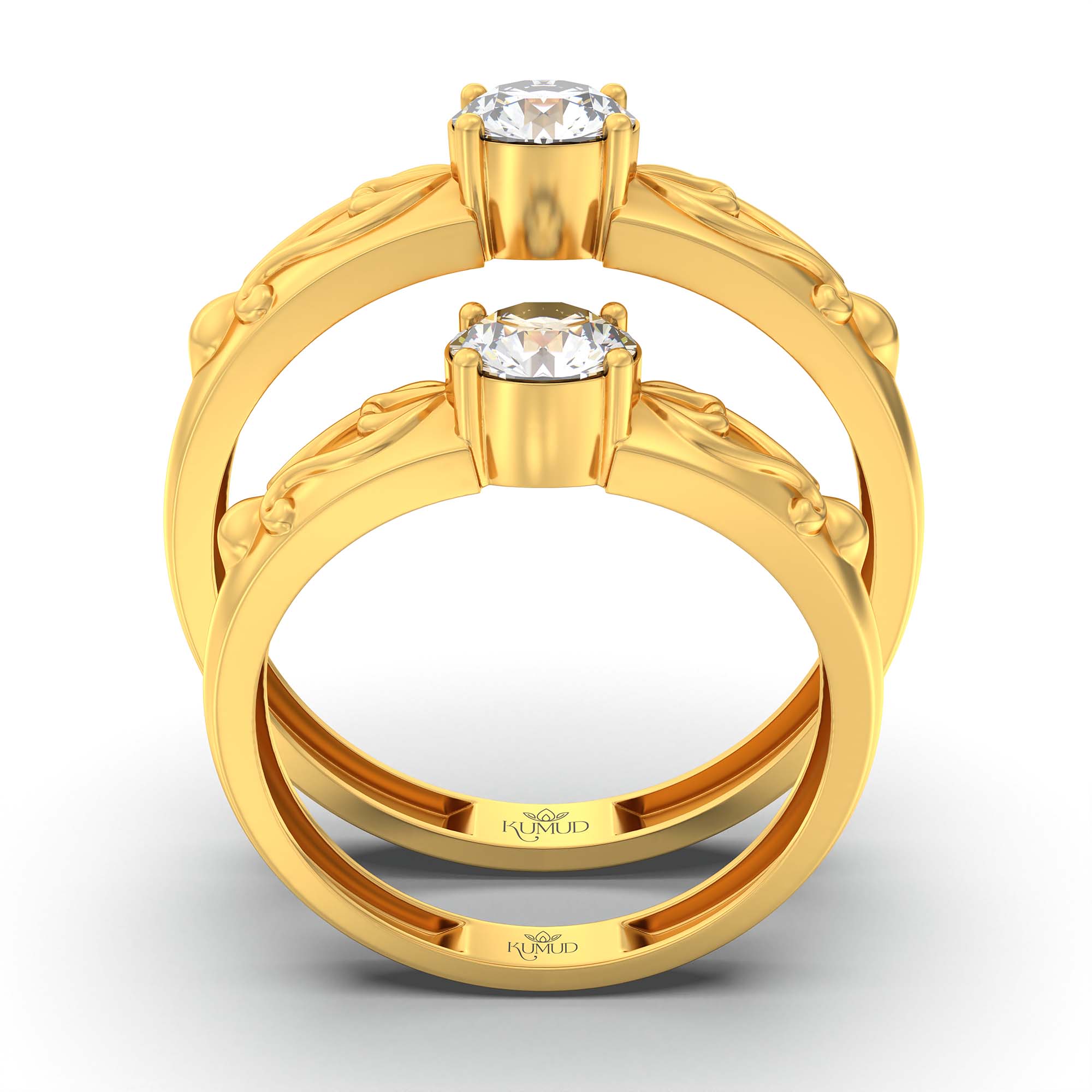 Lab-Grown Diamond Couple Rings (Pair) in 22K Yellow Gold – 1.08 Ct Total, 3 g (Design K2-6) thumbnail