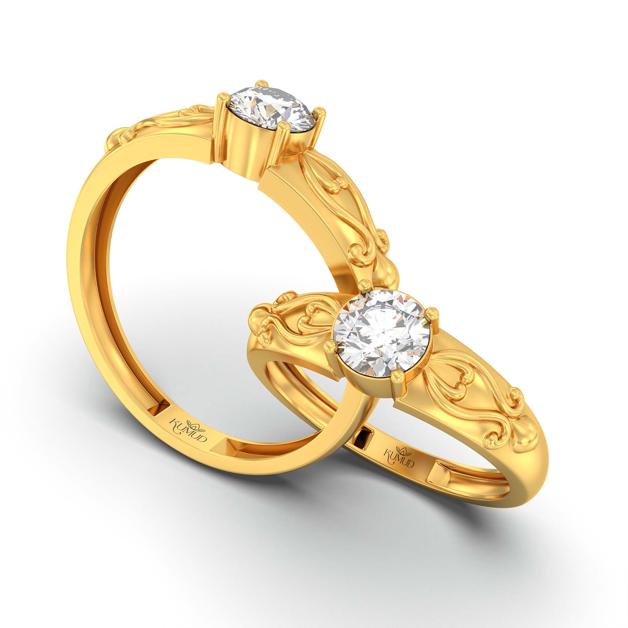 Lab-Grown Diamond Couple Rings (Pair) in 22K Yellow Gold – 1.08 Ct Total, 3 g (Design K2-6) thumbnail