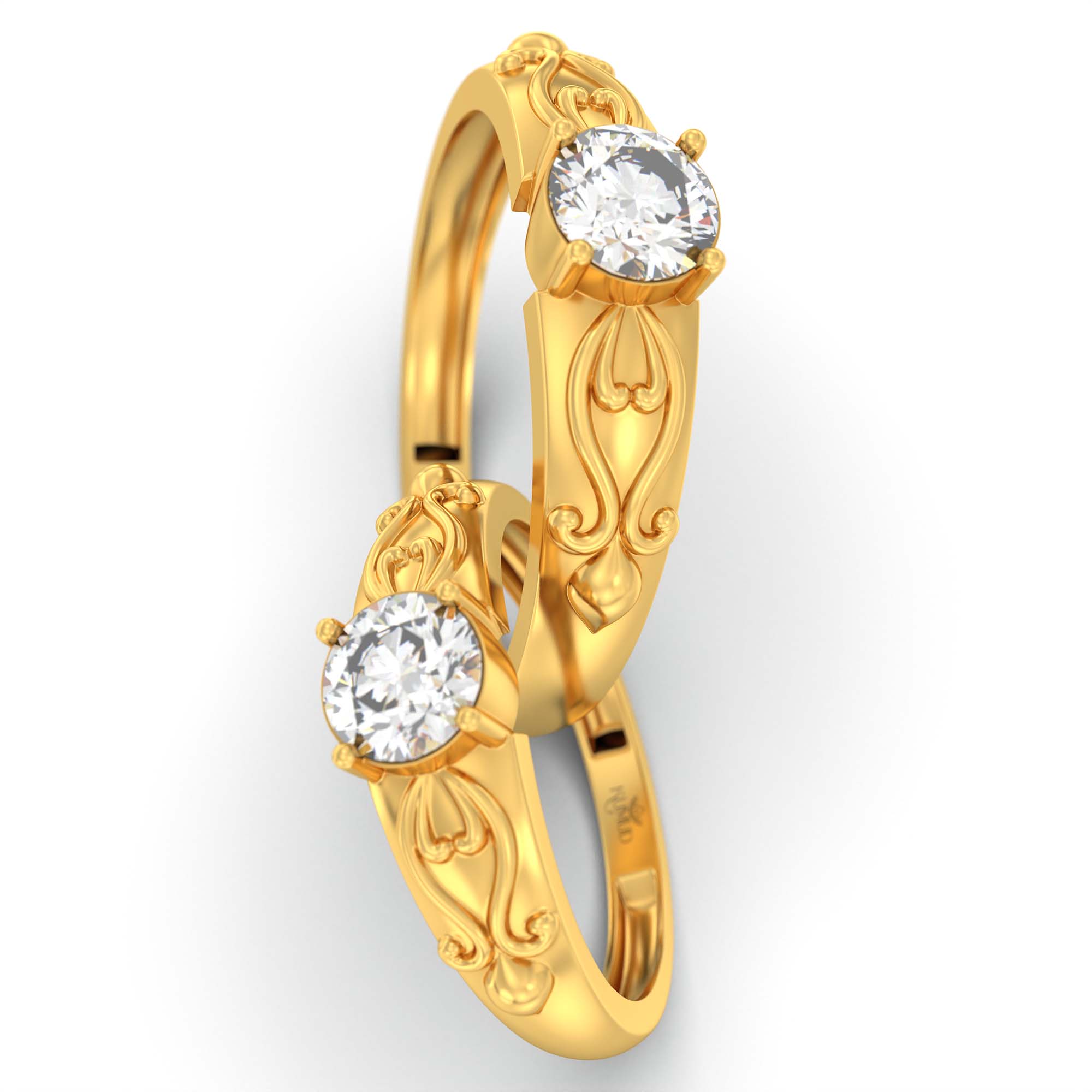 Lab-Grown Diamond Couple Rings (Pair) in 22K Yellow Gold – 1.08 Ct Total, 3 g (Design K2-6) thumbnail