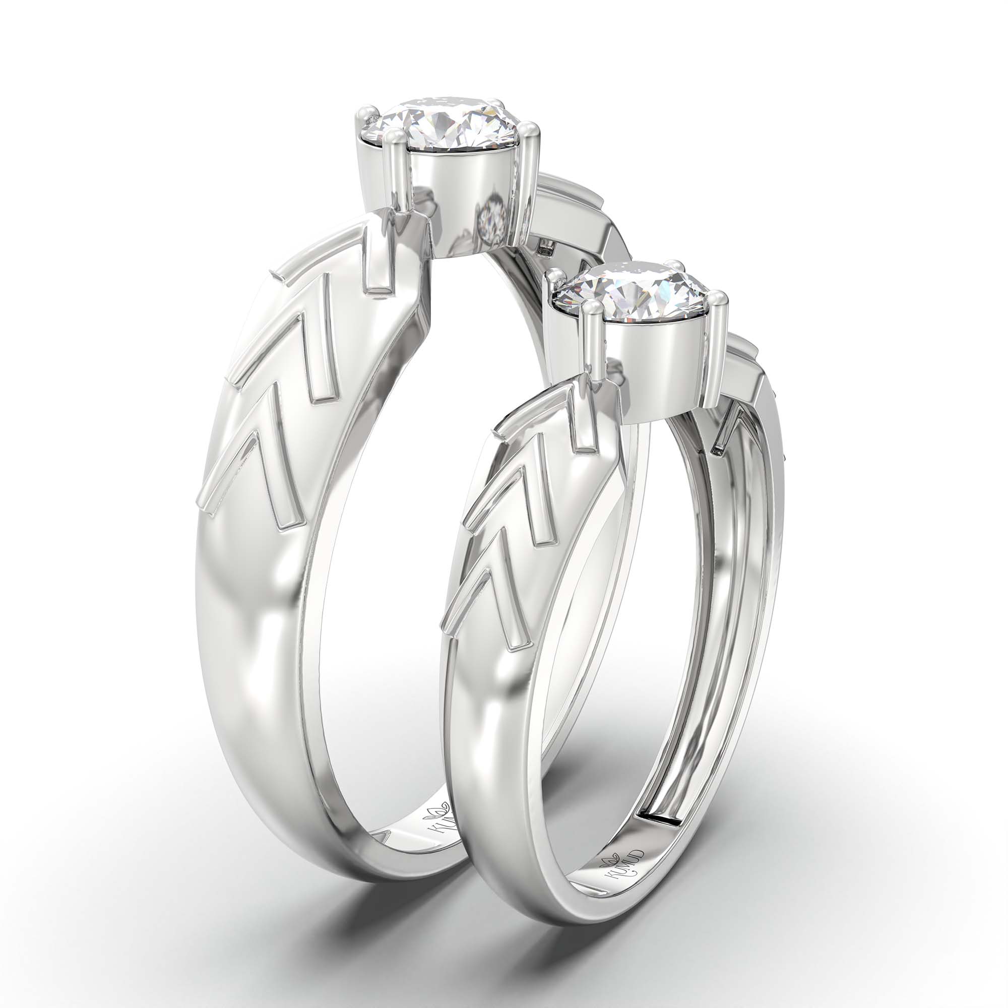 Lab-Grown Diamond Couple Rings (Pair) in 18K White Gold – 1.08 Ct Total, 3 g (Design K2-7) thumbnail