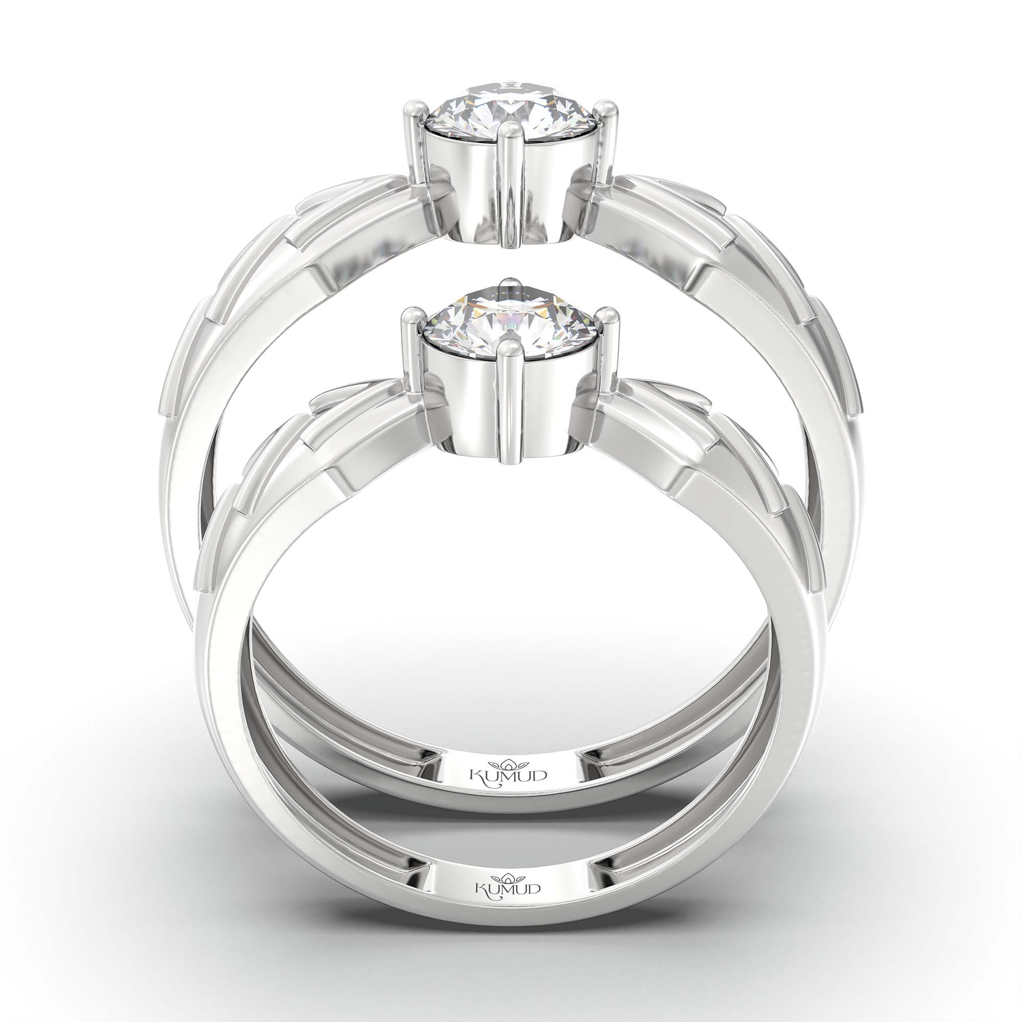 Lab-Grown Diamond Couple Rings (Pair) in 18K White Gold – 1.08 Ct Total, 3 g (Design K2-7) thumbnail