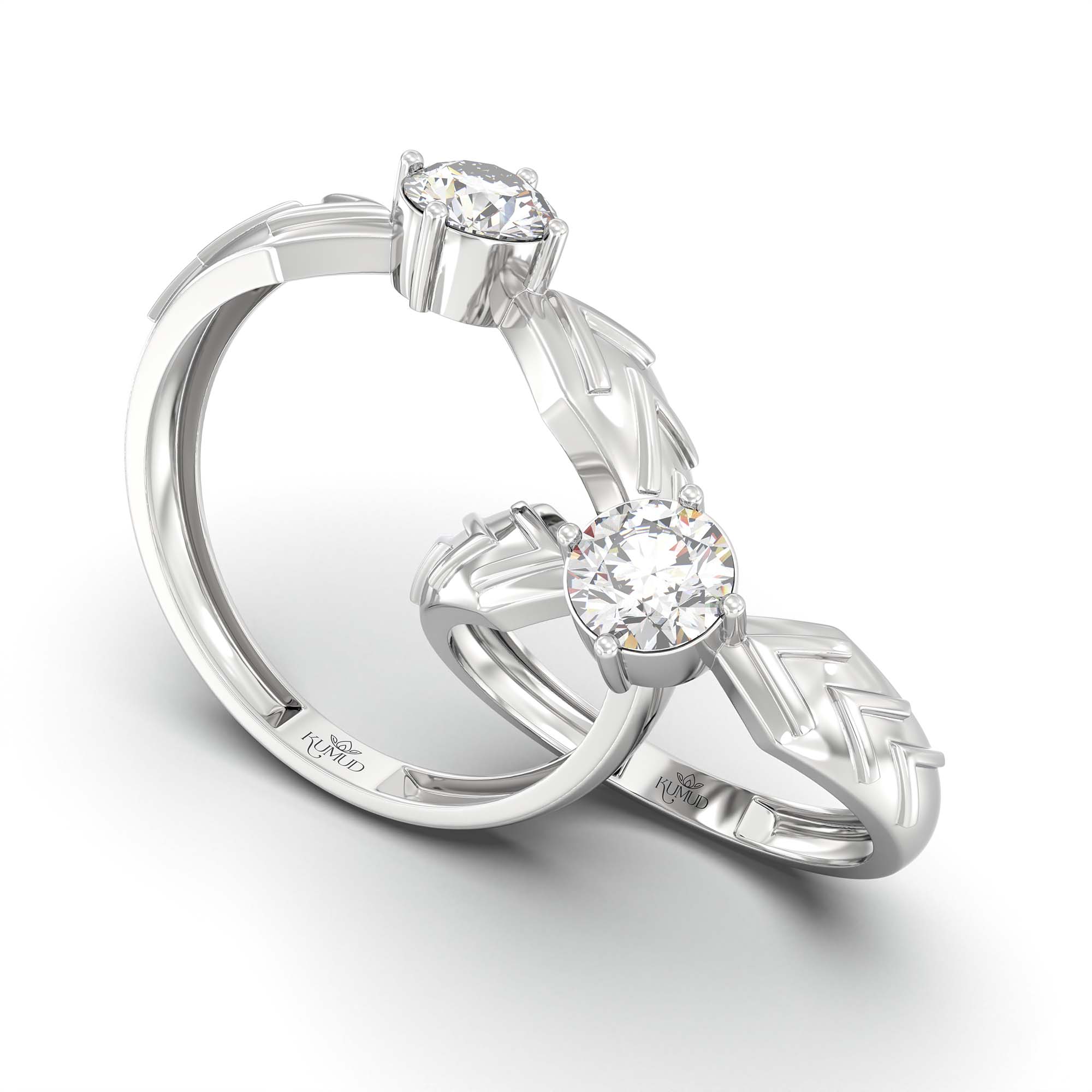 Lab-Grown Diamond Couple Rings (Pair) in 18K White Gold – 1.08 Ct Total, 3 g (Design K2-7) thumbnail