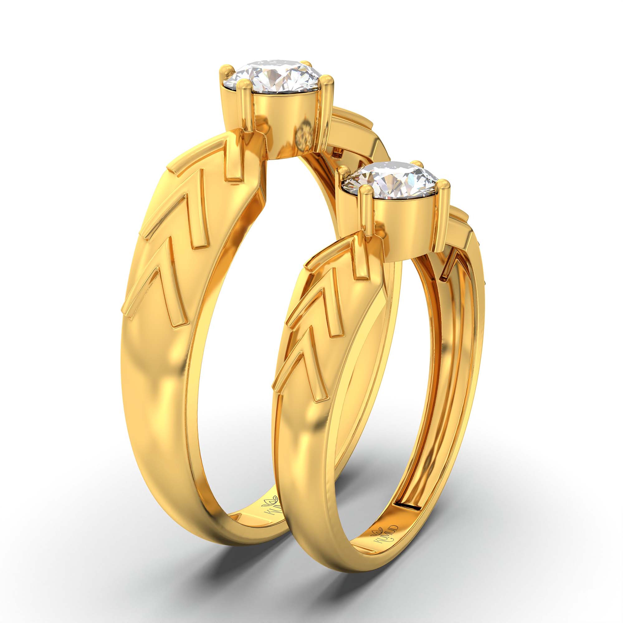 Lab-Grown Diamond Couple Rings (Pair) in 22K Yellow Gold – 1.08 Ct Total, 3 g (Design K2-7) thumbnail
