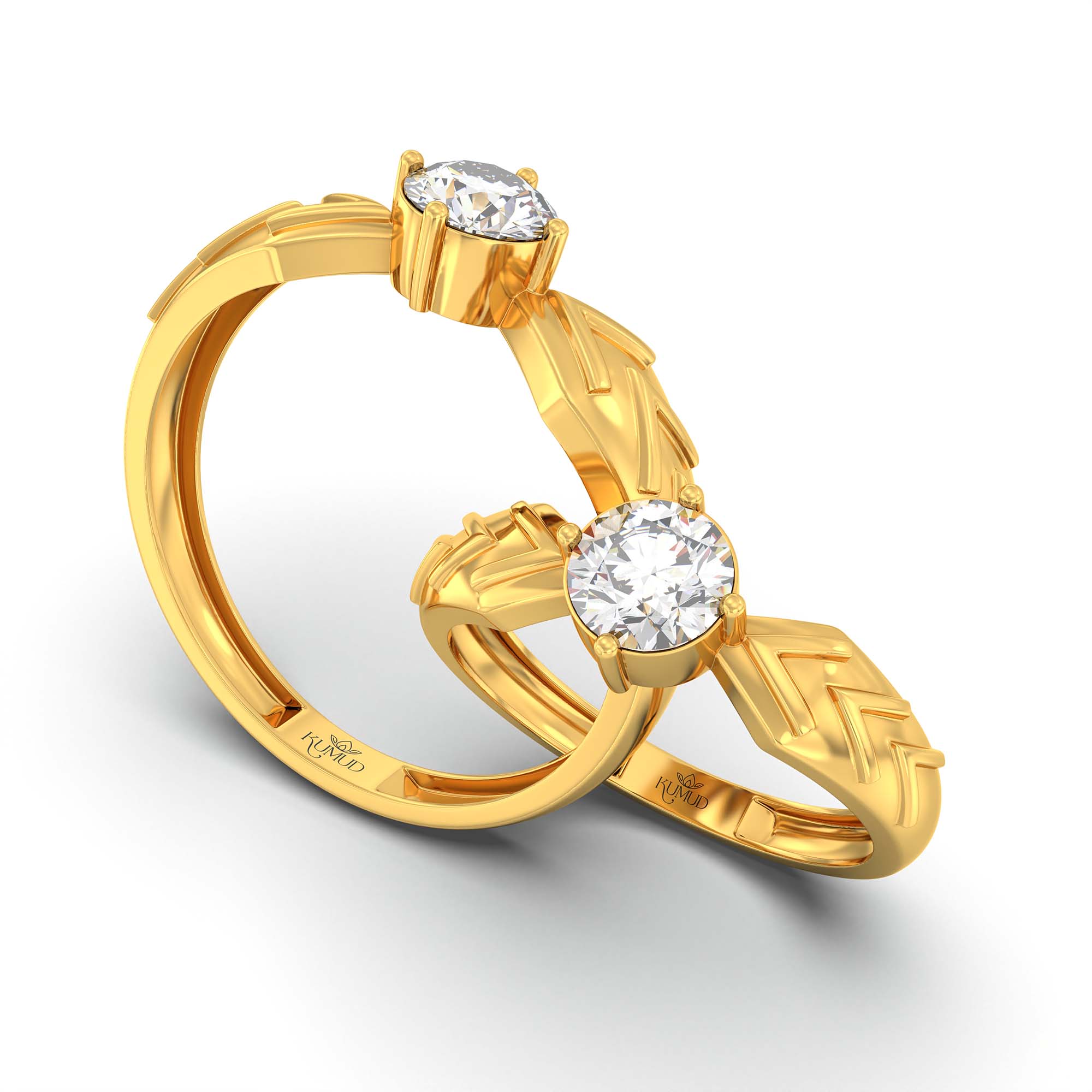 Lab-Grown Diamond Couple Rings (Pair) in 22K Yellow Gold – 1.08 Ct Total, 3 g (Design K2-7) thumbnail