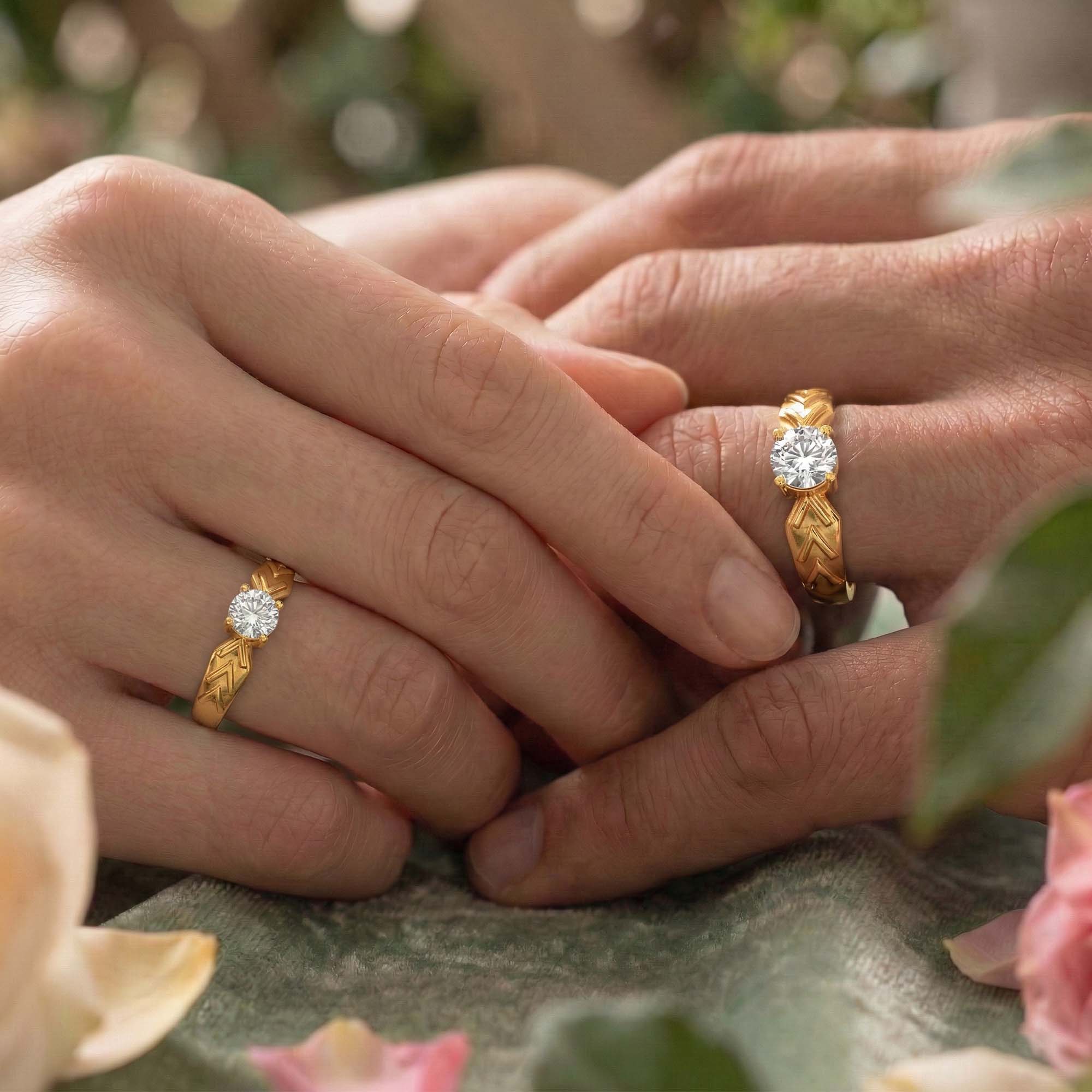 Lab-Grown Diamond Couple Rings (Pair) in 22K Yellow Gold – 1.08 Ct Total, 3 g (Design K2-7) thumbnail