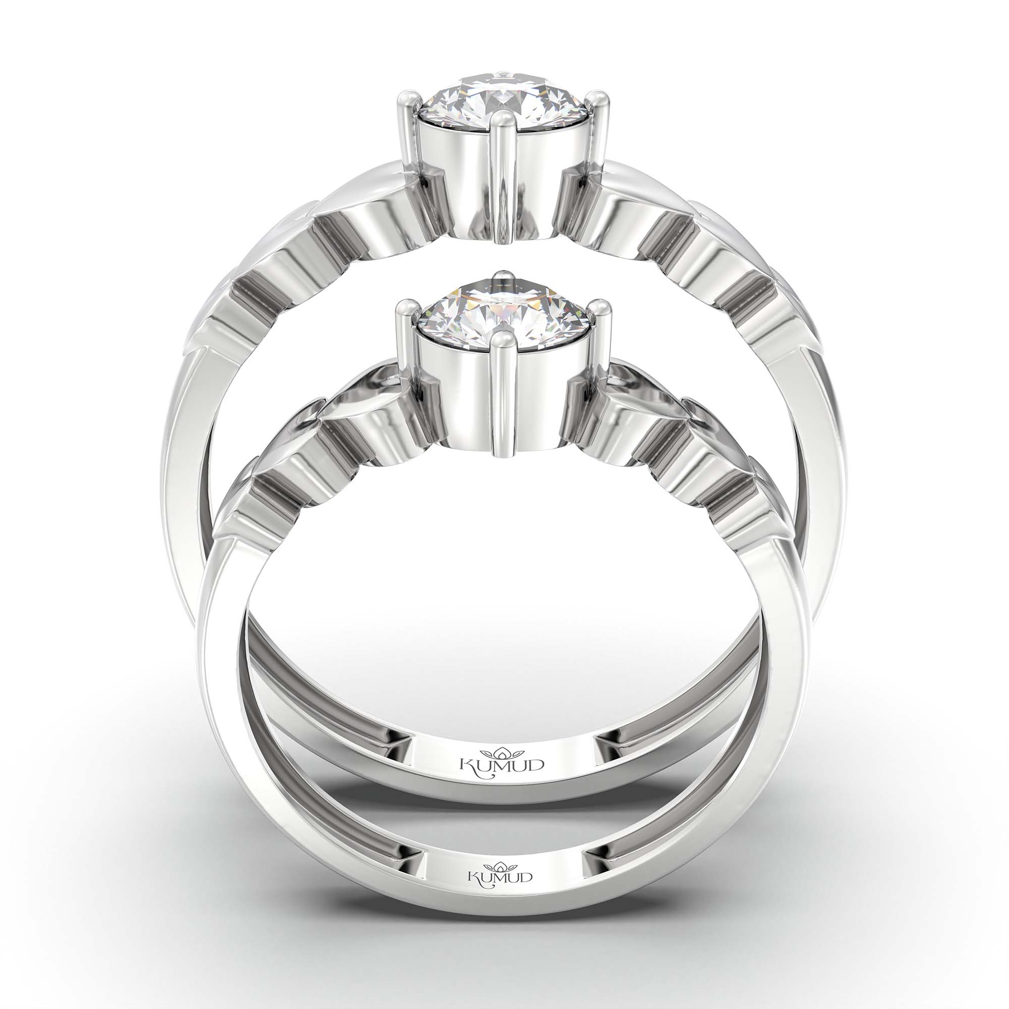 Lab-Grown Diamond Couple Rings (Pair) in 18K White Gold – 1.08 Ct Total, 3 g (Design K2-8) thumbnail