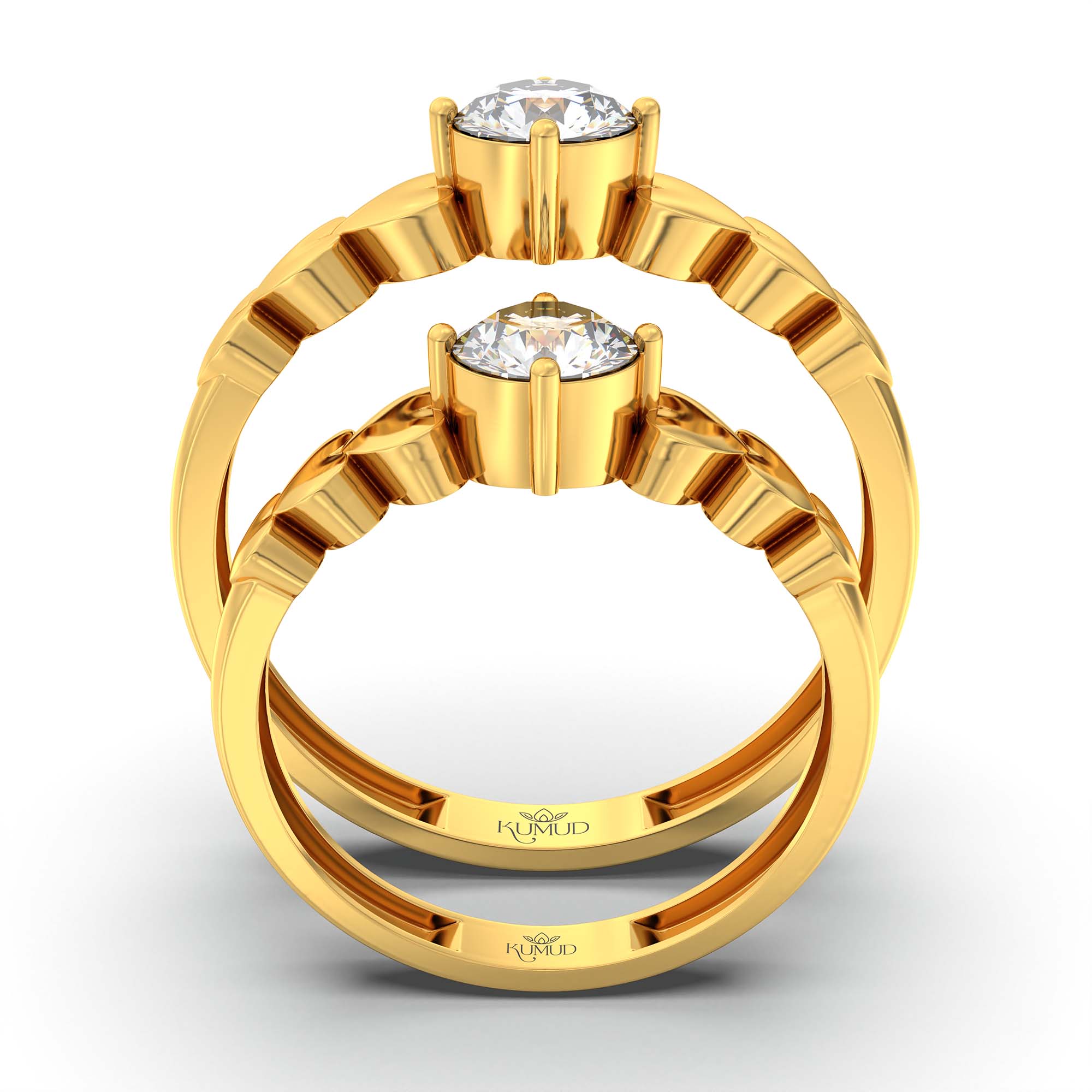 Lab-Grown Diamond Couple Rings (Pair) in 22K Yellow Gold – 1.08 Ct Total, 3 g (Design K2-8) thumbnail