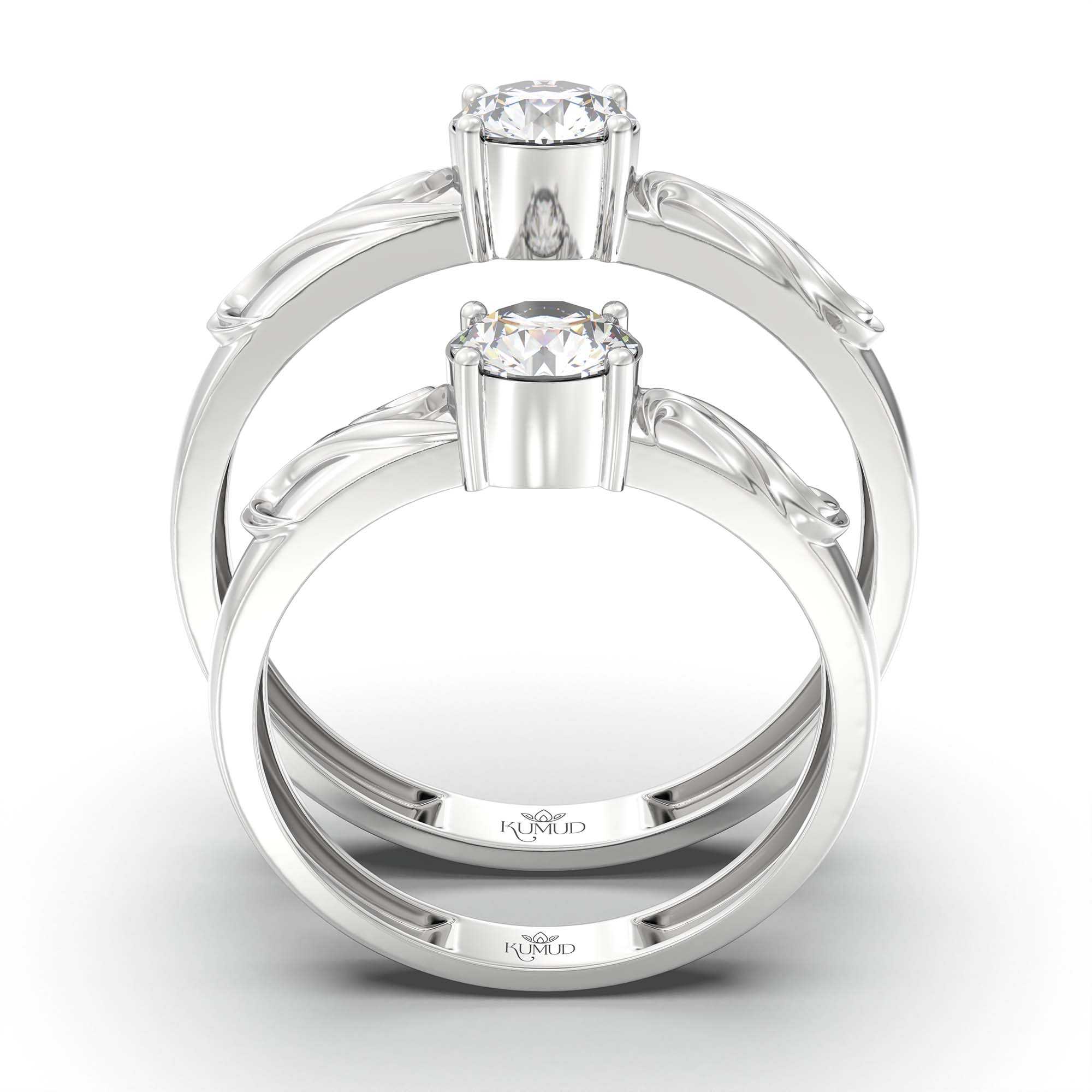 Lab-Grown Diamond Couple Rings (Pair) in 18K White Gold – 1.08 Ct Total, 3 g (Design K2-9) thumbnail