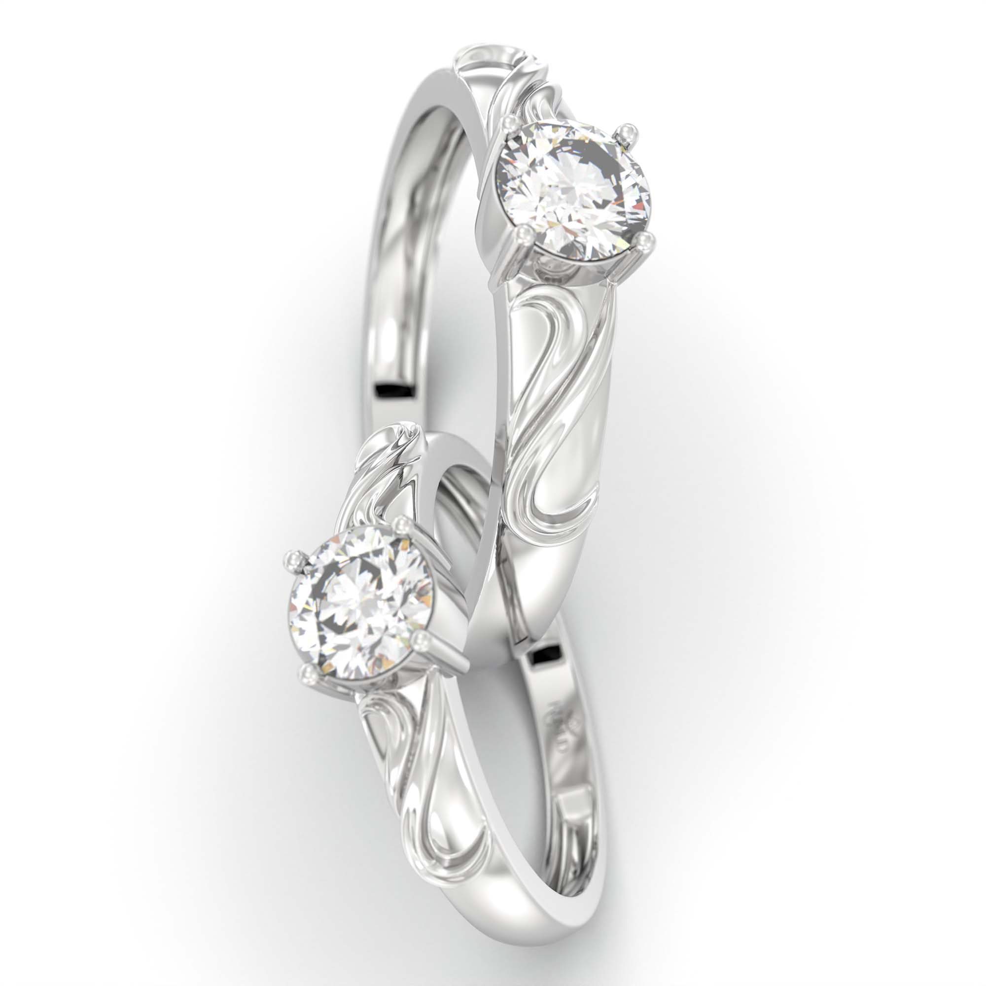 Lab-Grown Diamond Couple Rings (Pair) in 18K White Gold – 1.08 Ct Total, 3 g (Design K2-9) thumbnail