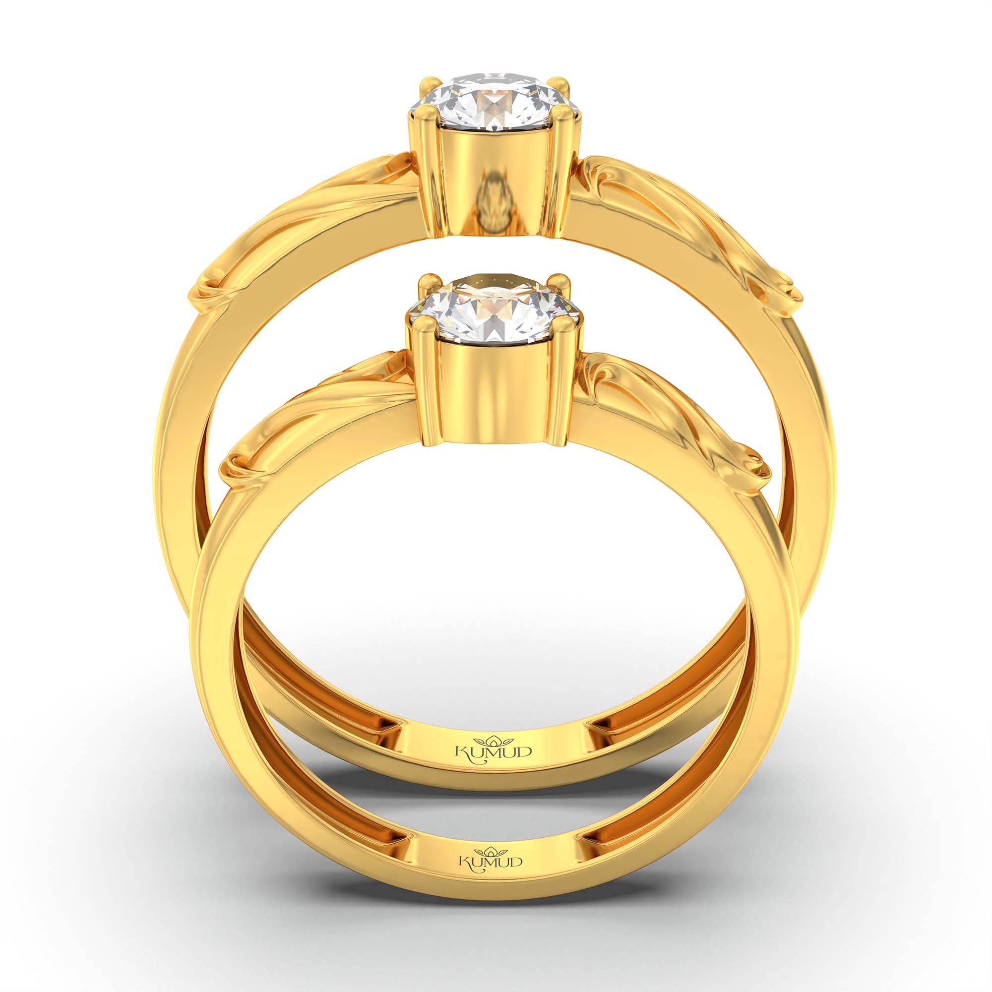 Lab-Grown Diamond Couple Rings (Pair) in 22K Yellow Gold – 1.08 Ct Total, 3 g (Design K2-9) thumbnail