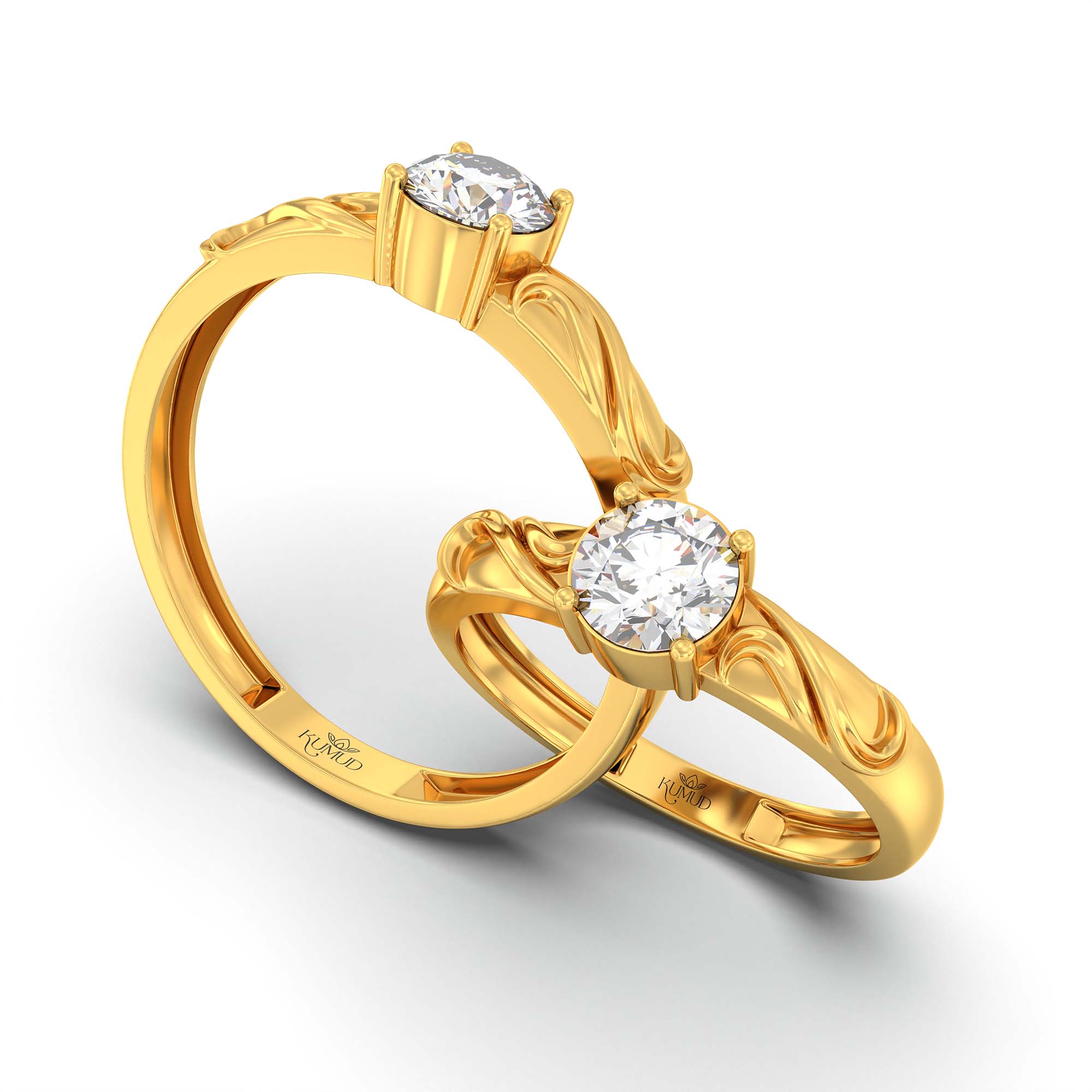 Lab-Grown Diamond Couple Rings (Pair) in 22K Yellow Gold – 1.08 Ct Total, 3 g (Design K2-9) thumbnail