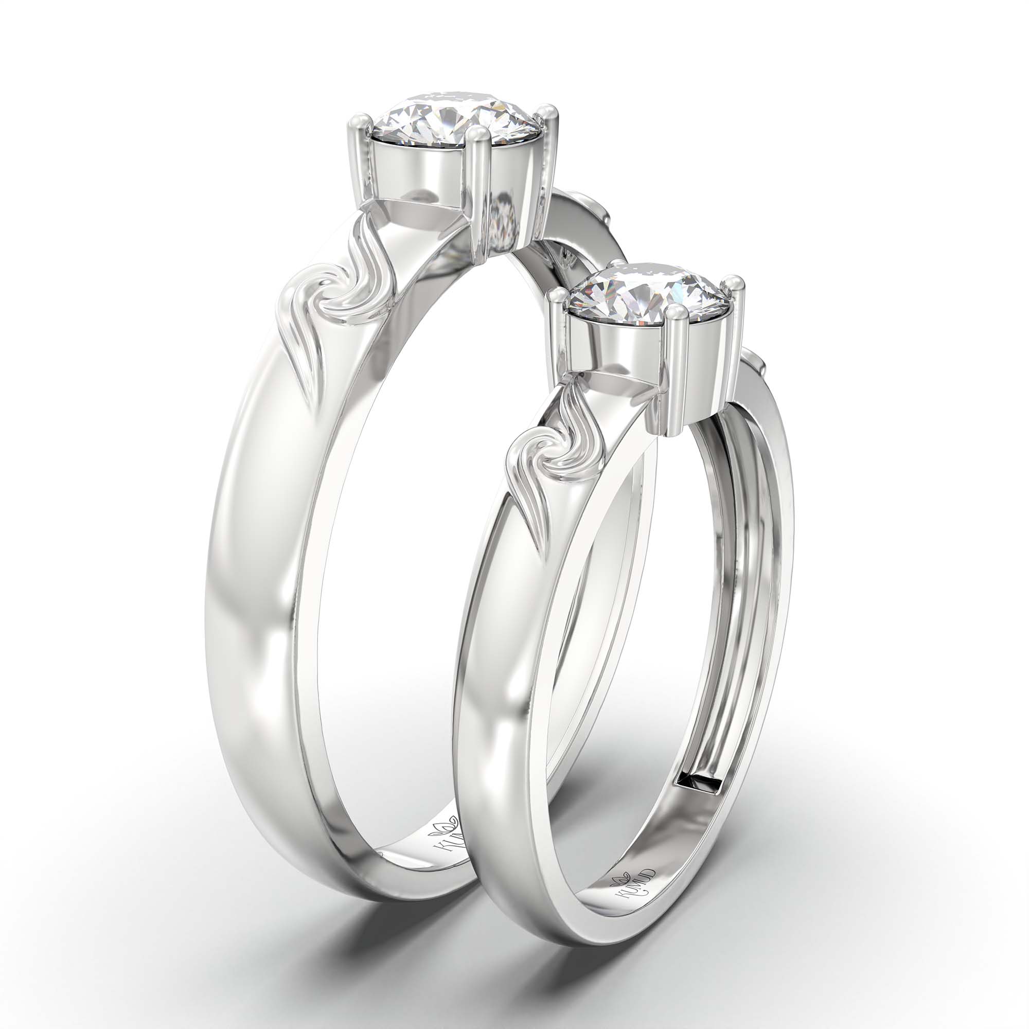 Lab-Grown Diamond Couple Rings (Pair) in 18K White Gold – 1.08 Ct Total, 3 g (Design K2-11) thumbnail