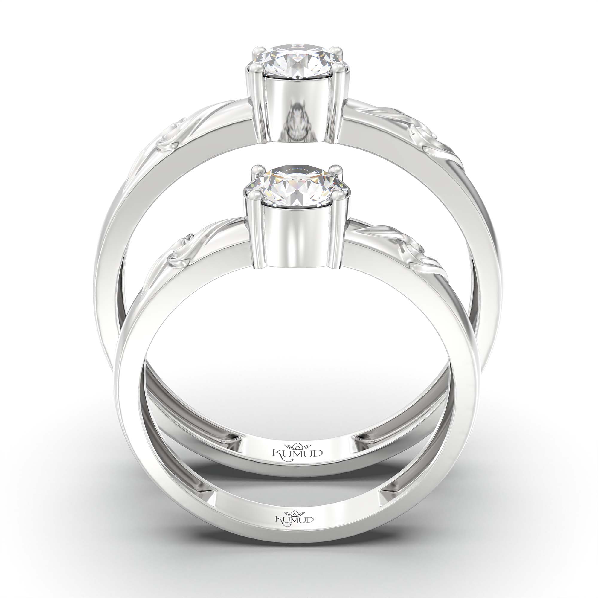 Lab-Grown Diamond Couple Rings (Pair) in 18K White Gold – 1.08 Ct Total, 3 g (Design K2-11) thumbnail
